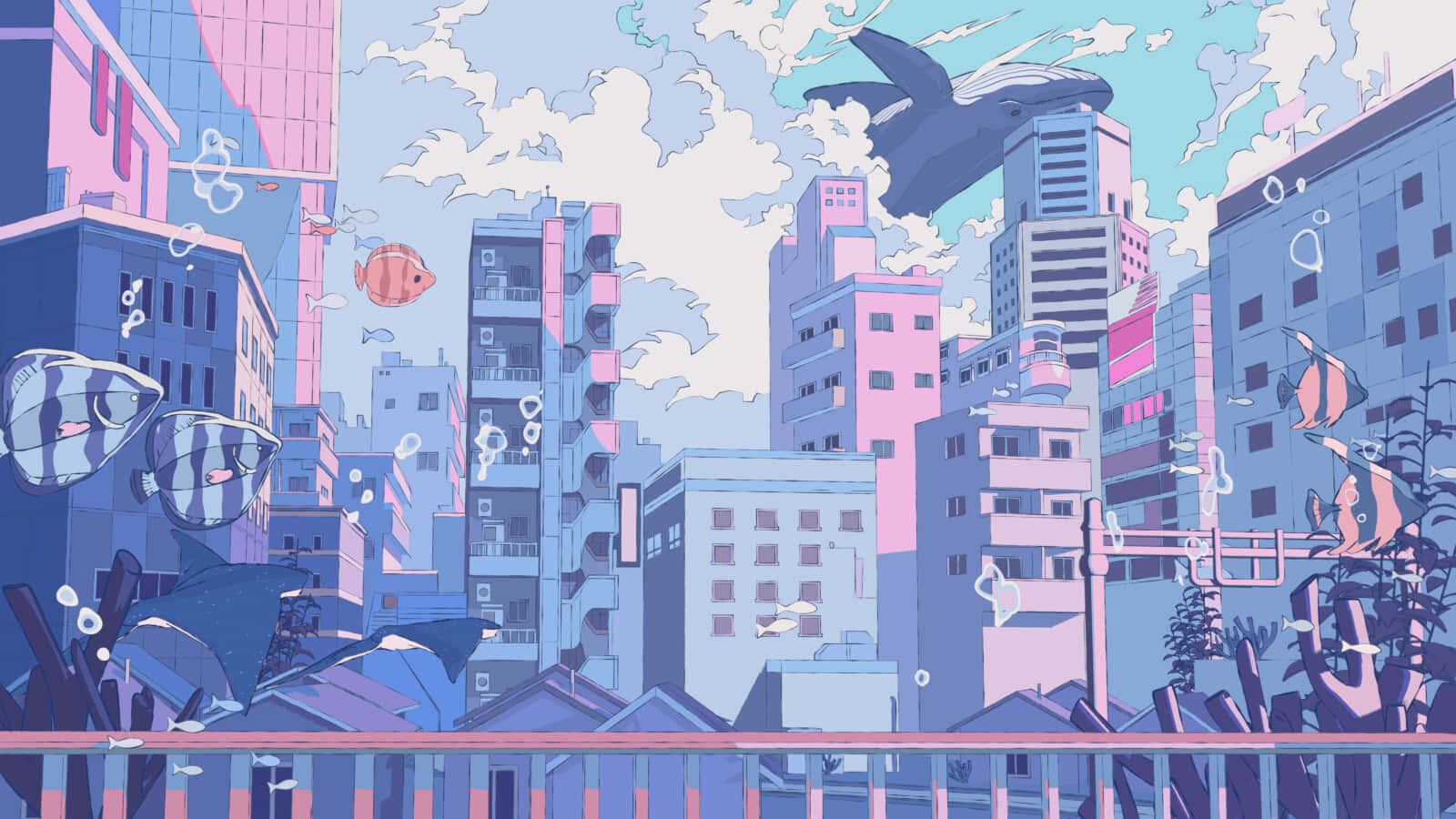 Explorează orașul vibrant Anime City Fundal