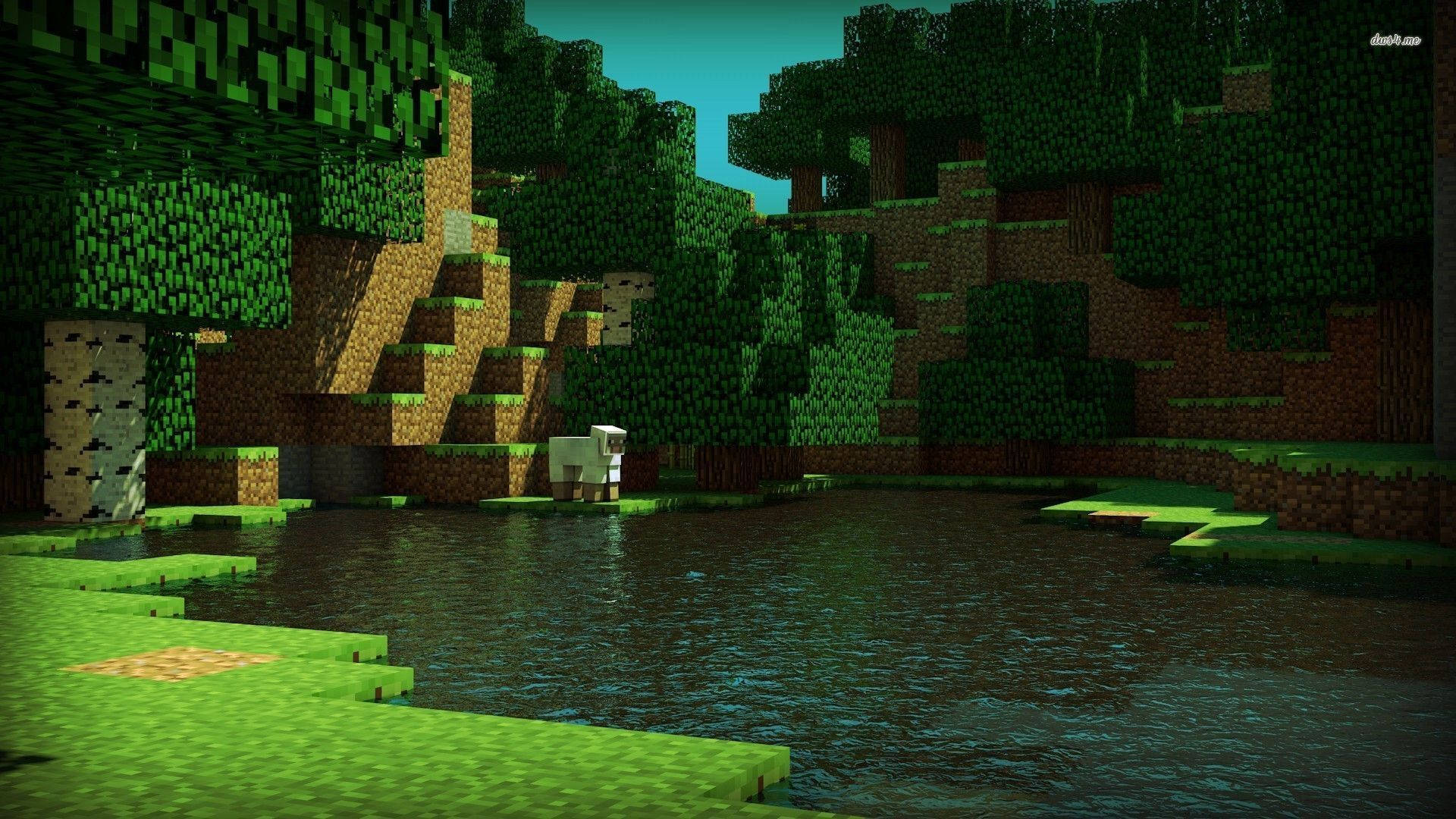 Explorează pajiștile verzi ale lumii Minecraft Fundal