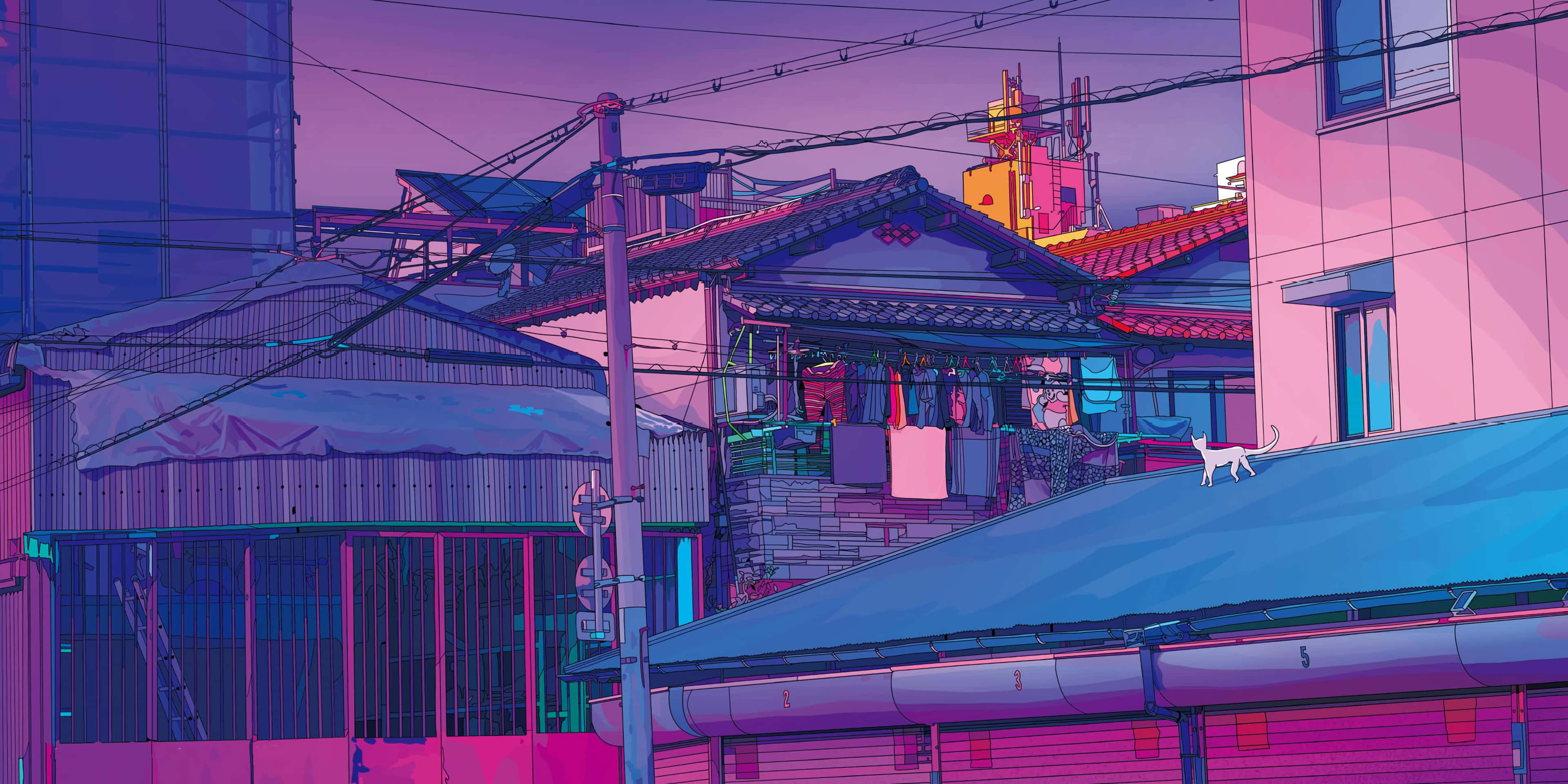 Explorează străzile vibrante ale Anime City! Fundal