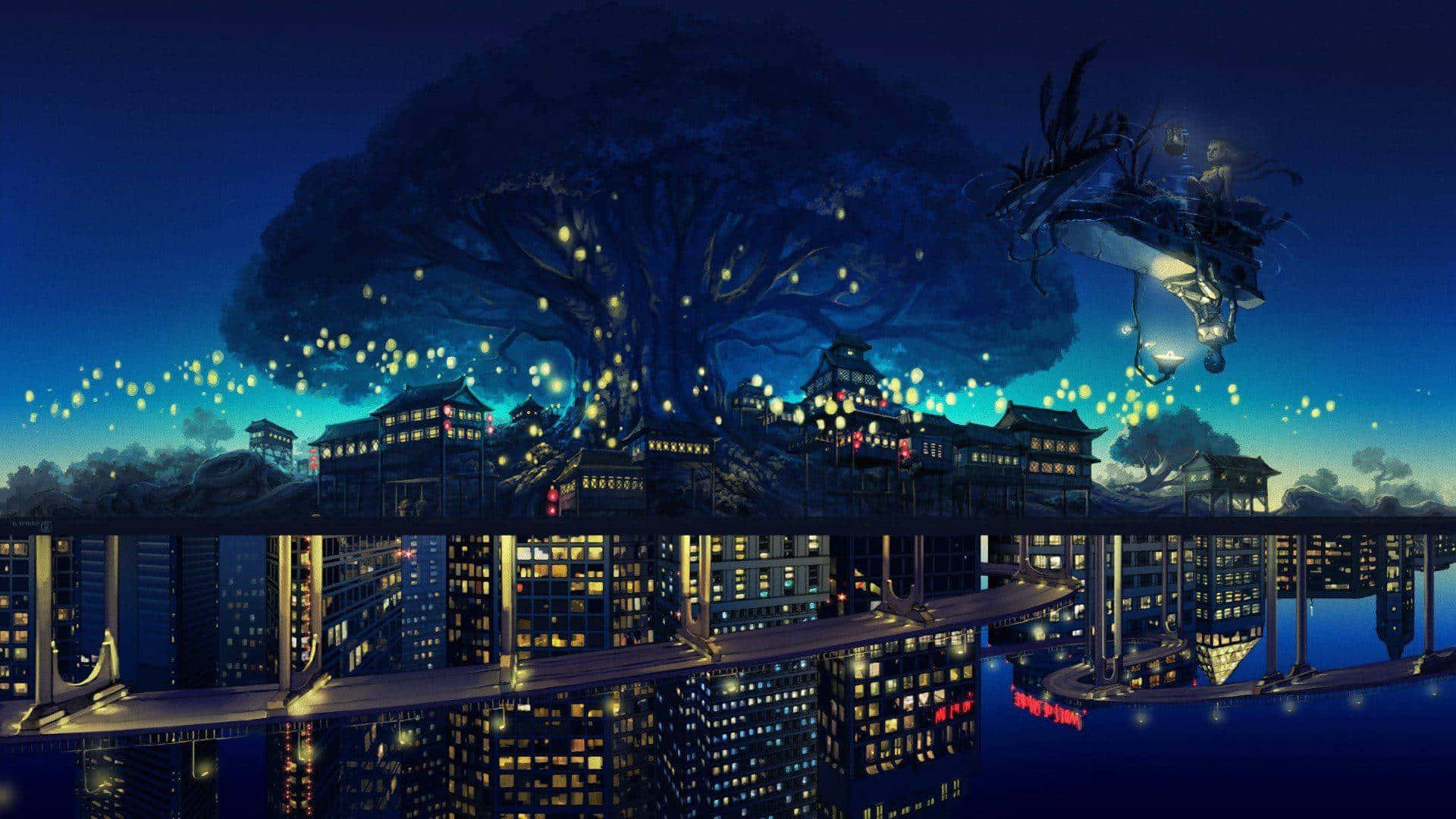 Explorează străzile aglomerate ale Anime City Fundal