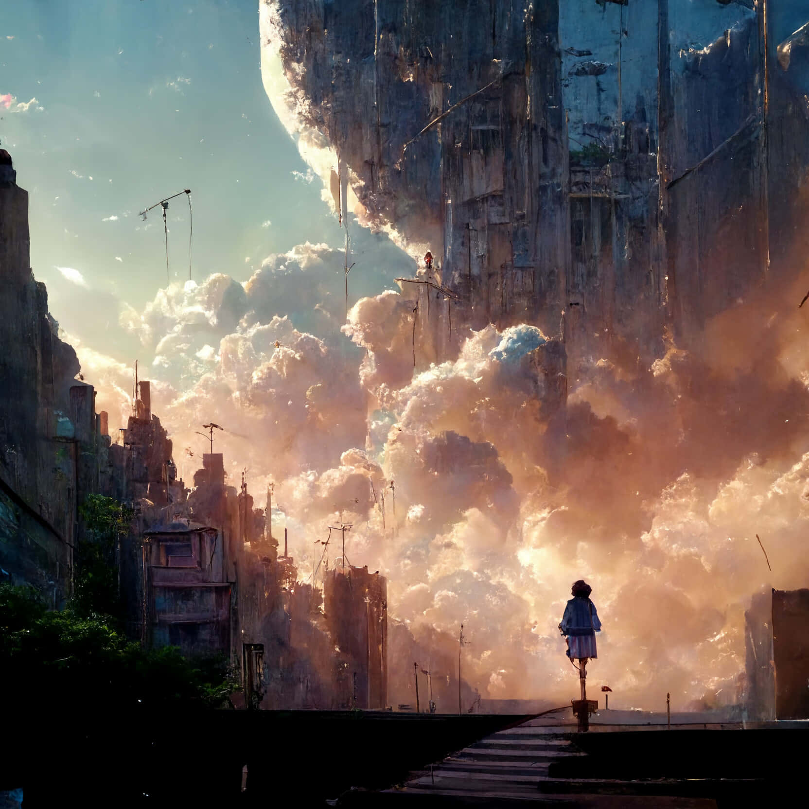 Explorează vibrantul și coloratul Oraș Anime! Fundal