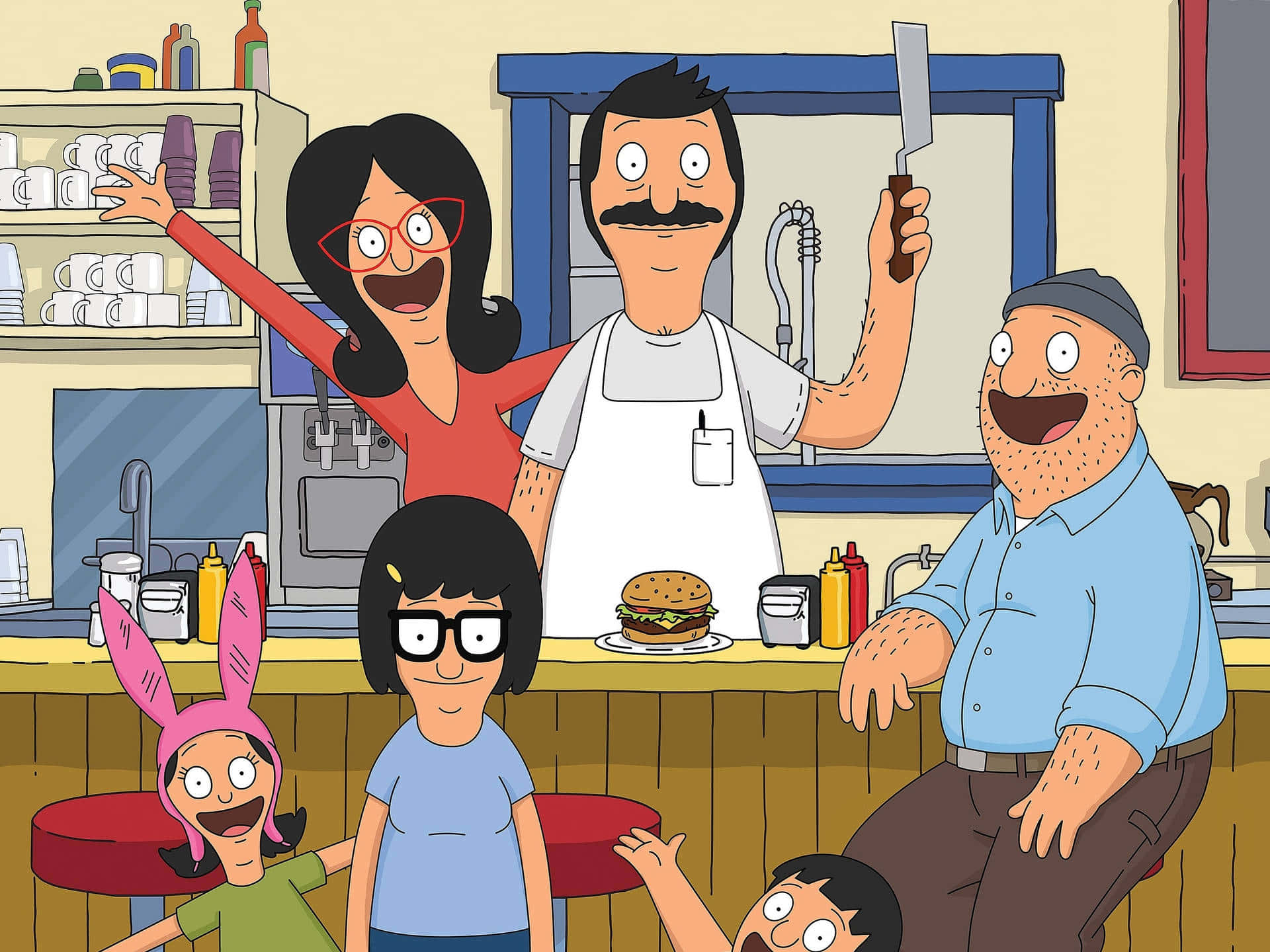 Familia Belcher cu Teddy pe fundal Bob's Burgers Fundal