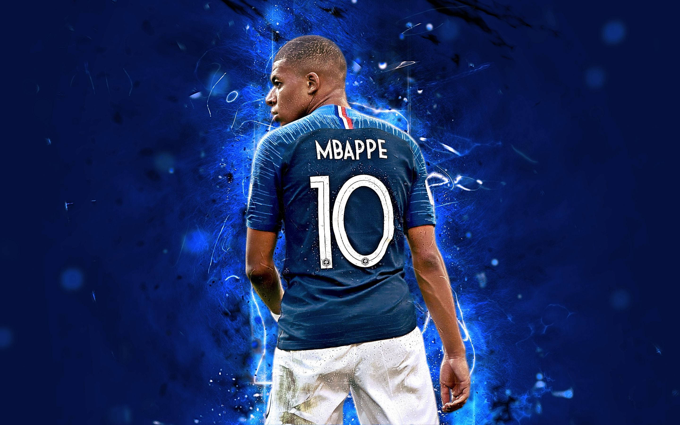 Fanart 4K Kylian Mbappe Tricoul Albastru Numărul 10 Fundal