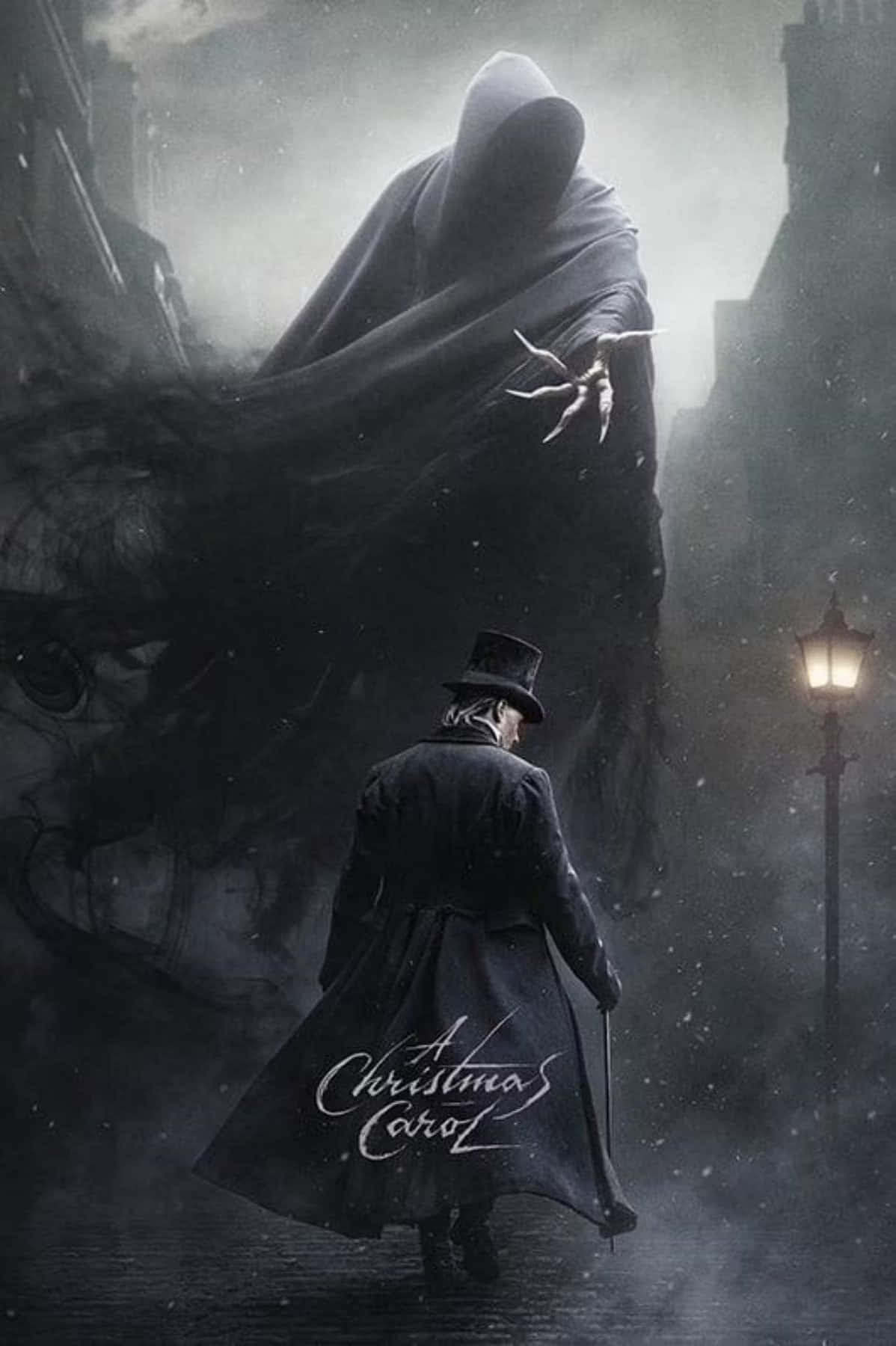 Fantoma Crăciunului Trecut îl vizitează pe Scrooge în „Colind de Crăciun” Fundal