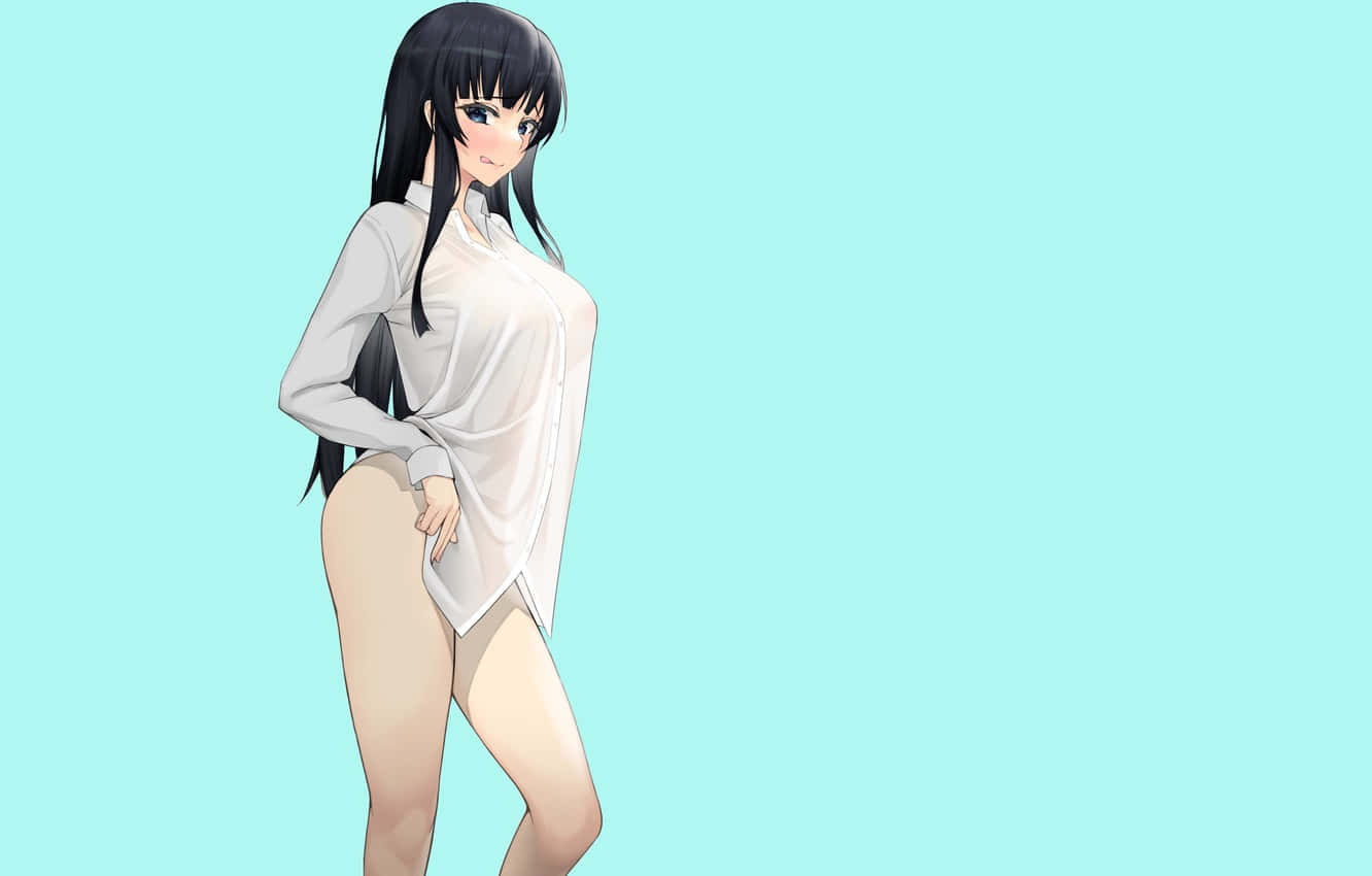 Fată Anime Atractivă în Poziție Seductivă Fundal