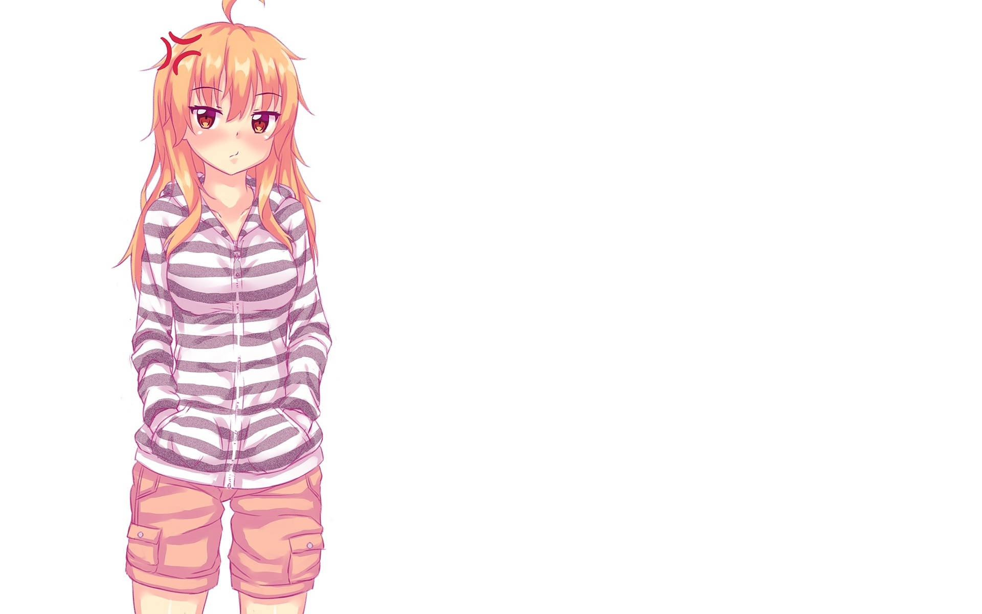 Fata anime blondă cu hanorac în dungi Fundal