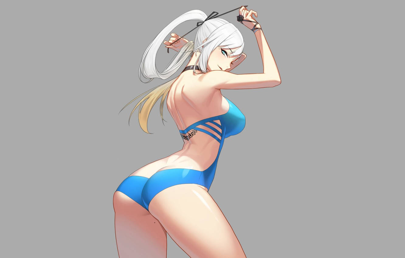 Fată anime cu coadă de cal în bikini Fundal