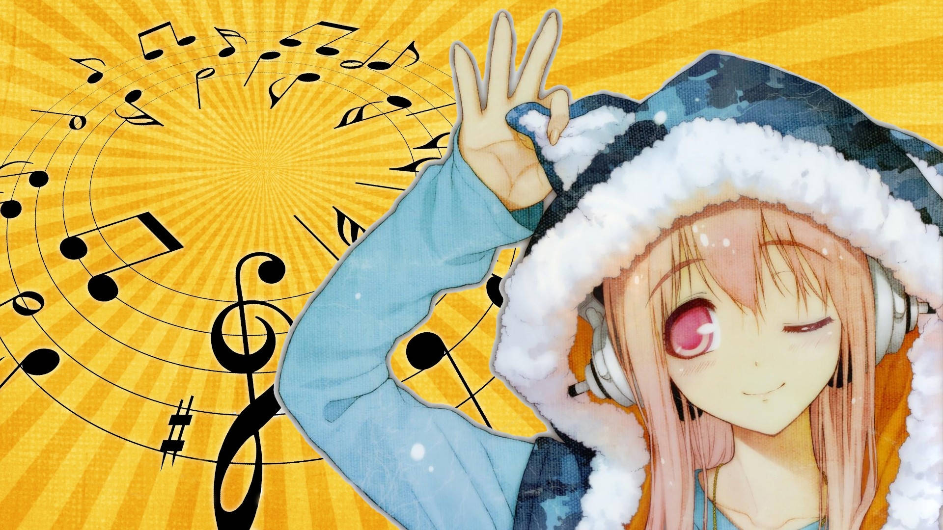 Fata Anime cu Hanorac Super Sonico Fundal