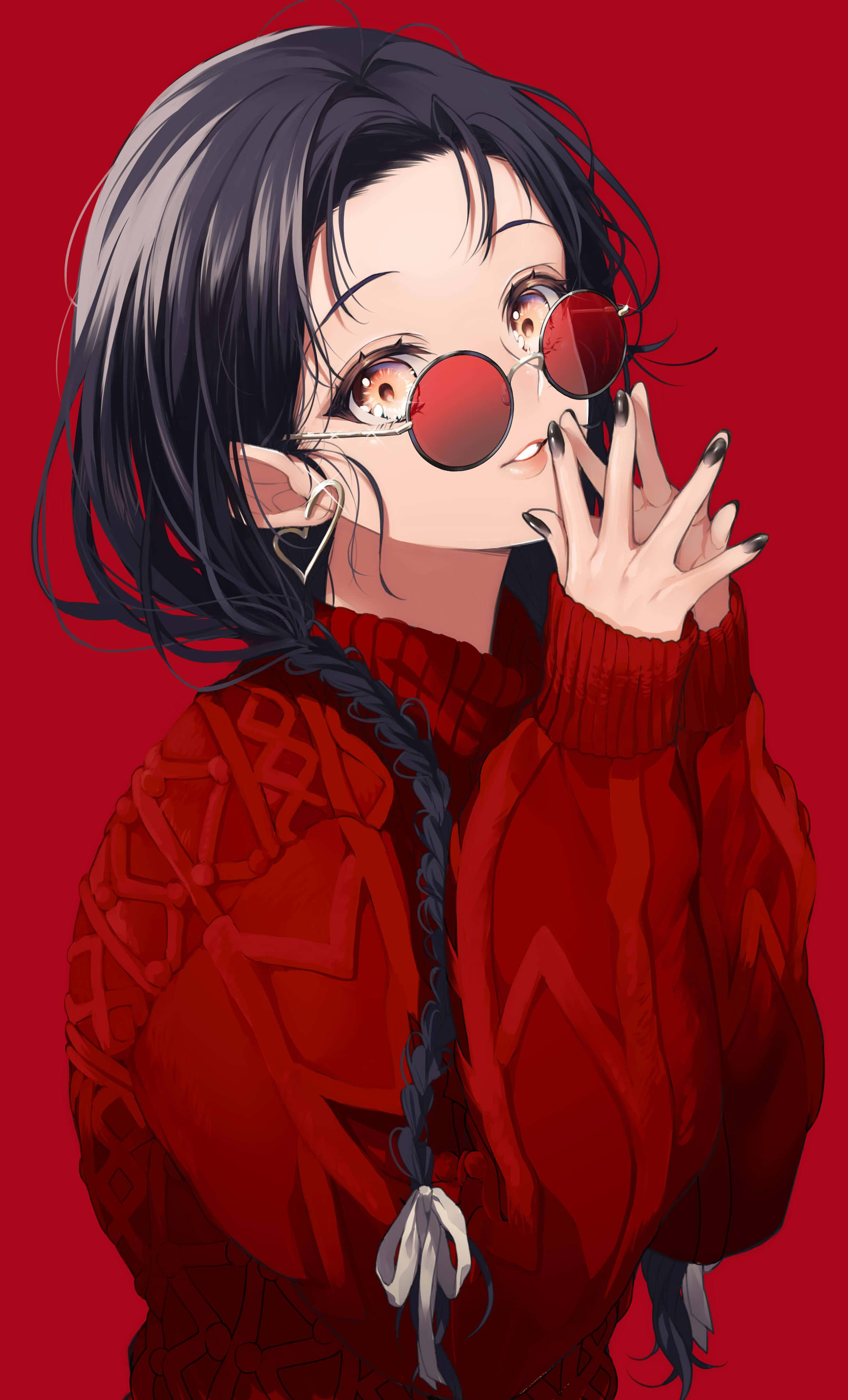 Fata Anime cu PFP Roșu Fundal