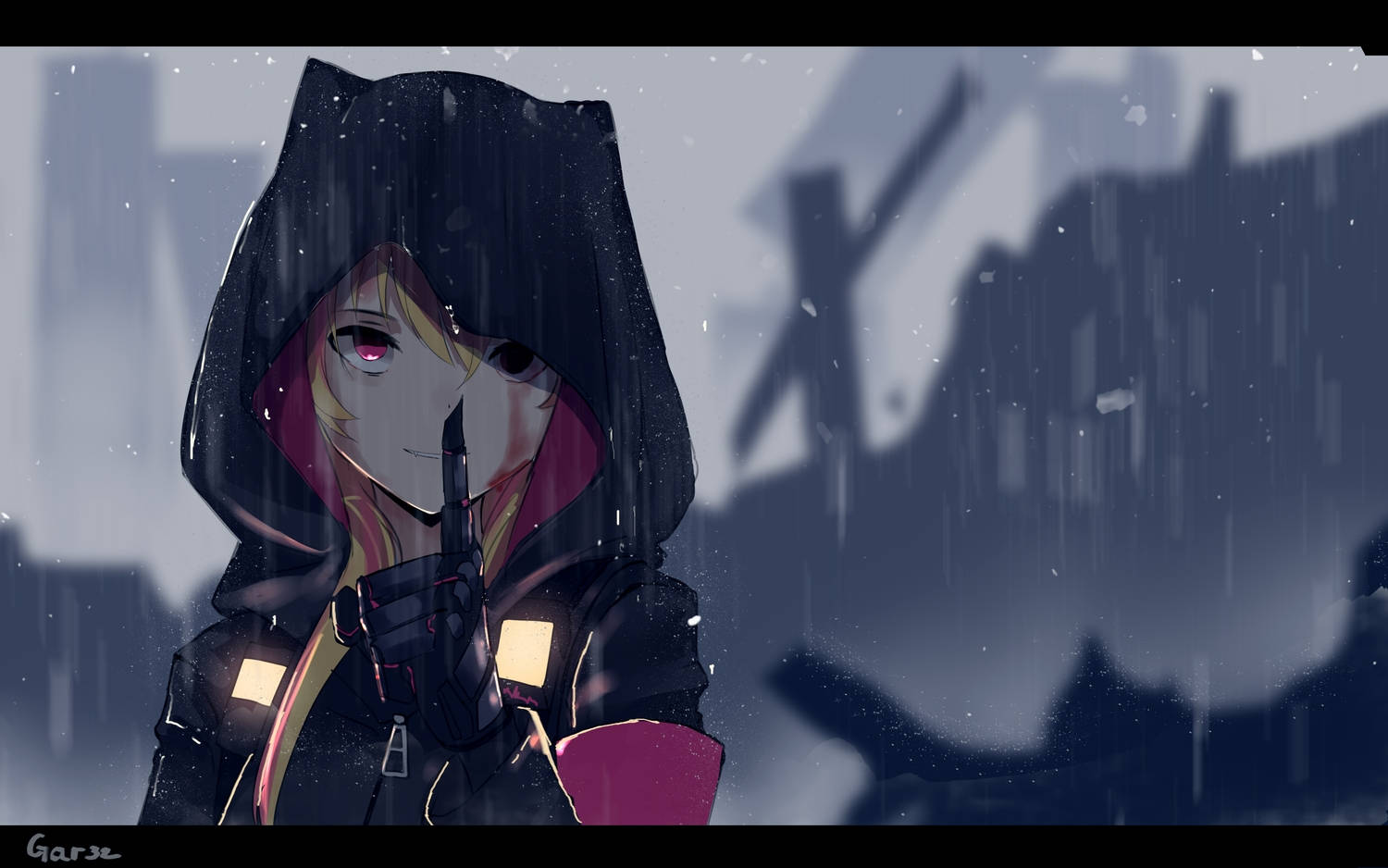Fată Anime din Girls' Frontline în Hanorac Fundal