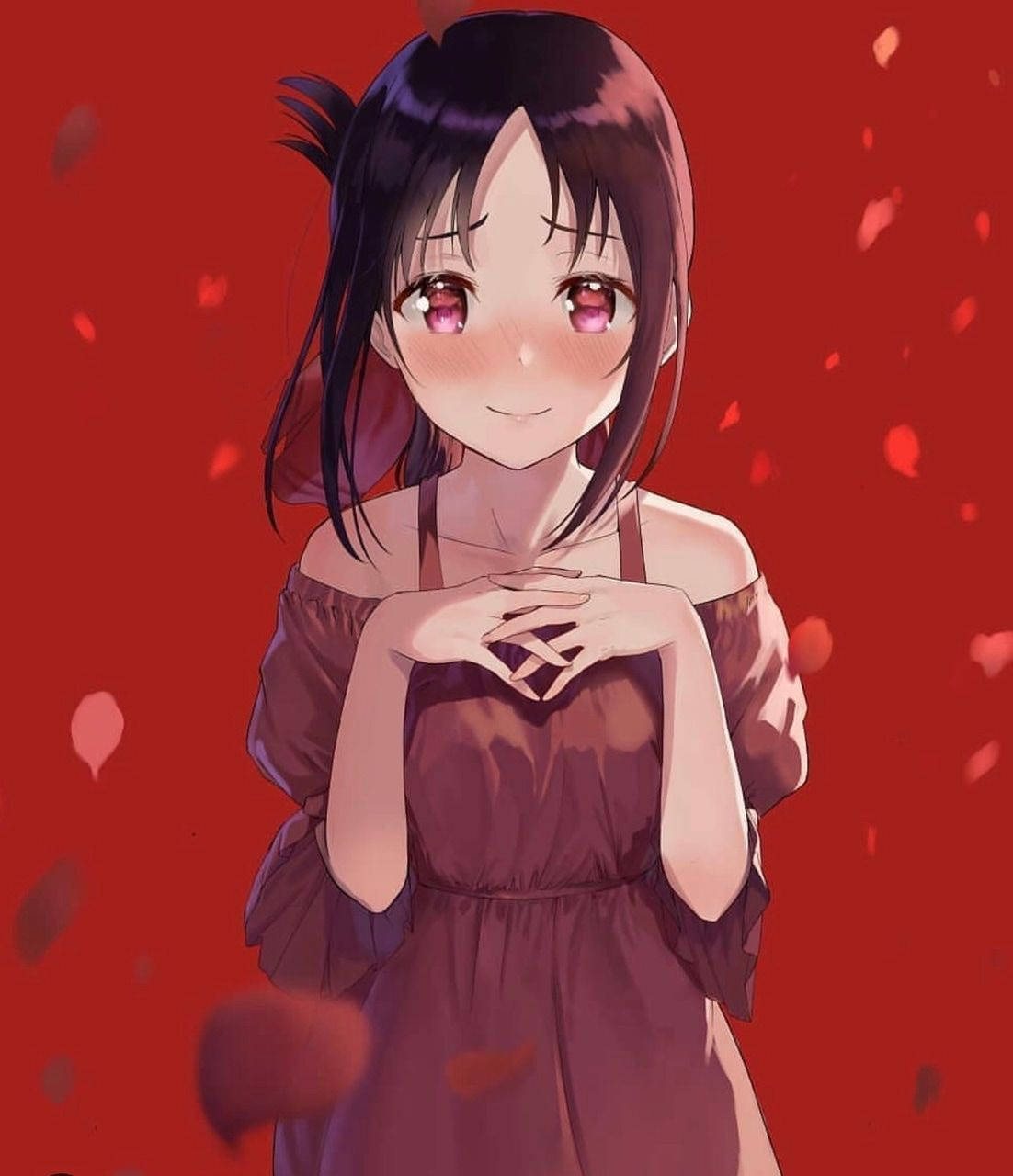 Fata anime drăguță care roșește Fundal