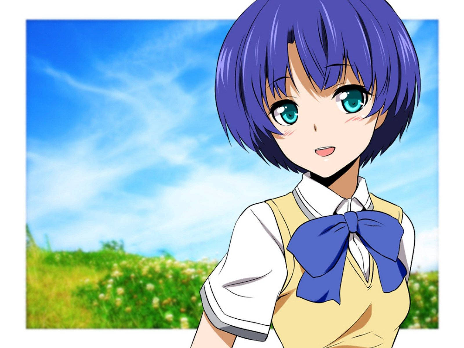 Fata Anime Drăguță pe Câmp Fundal