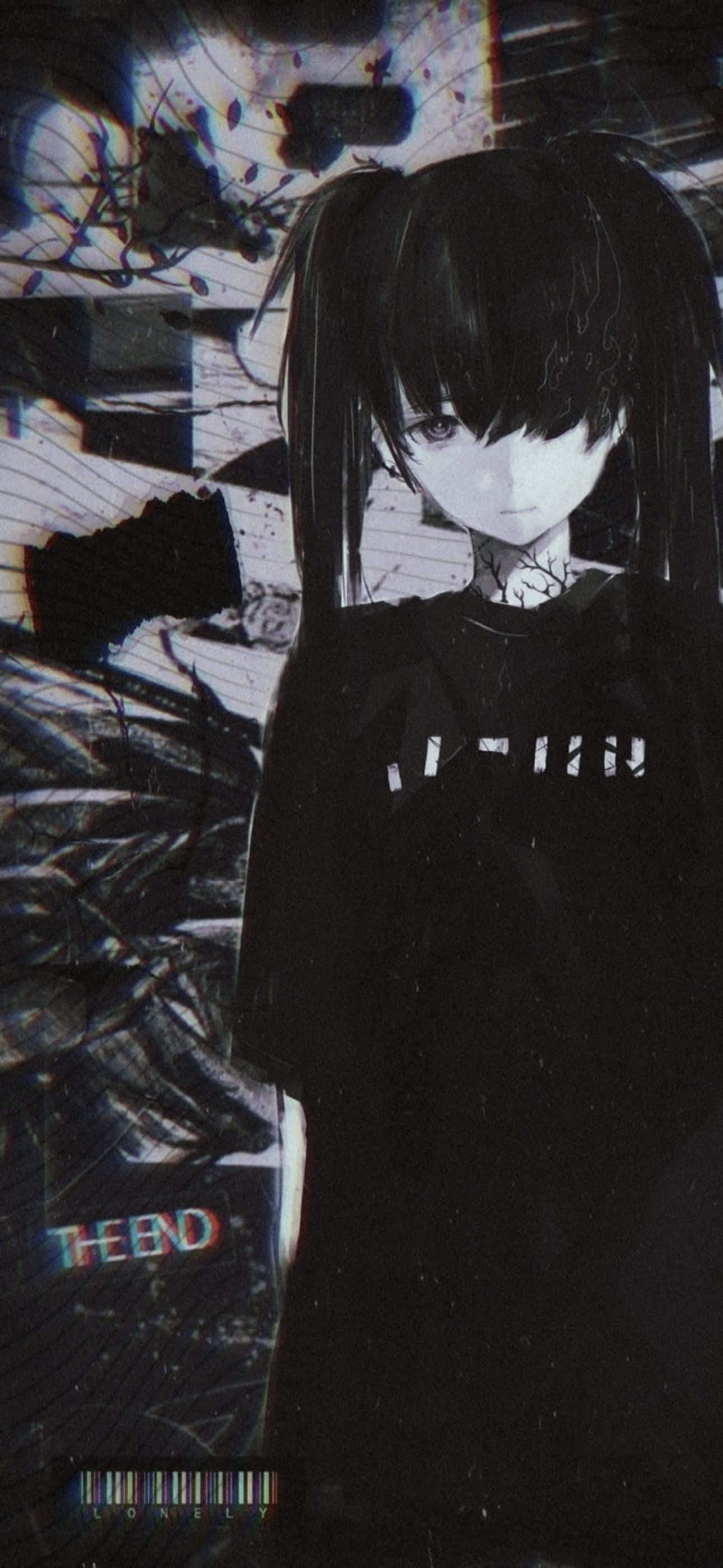 Fată anime emo în negru pentru iPhone Fundal