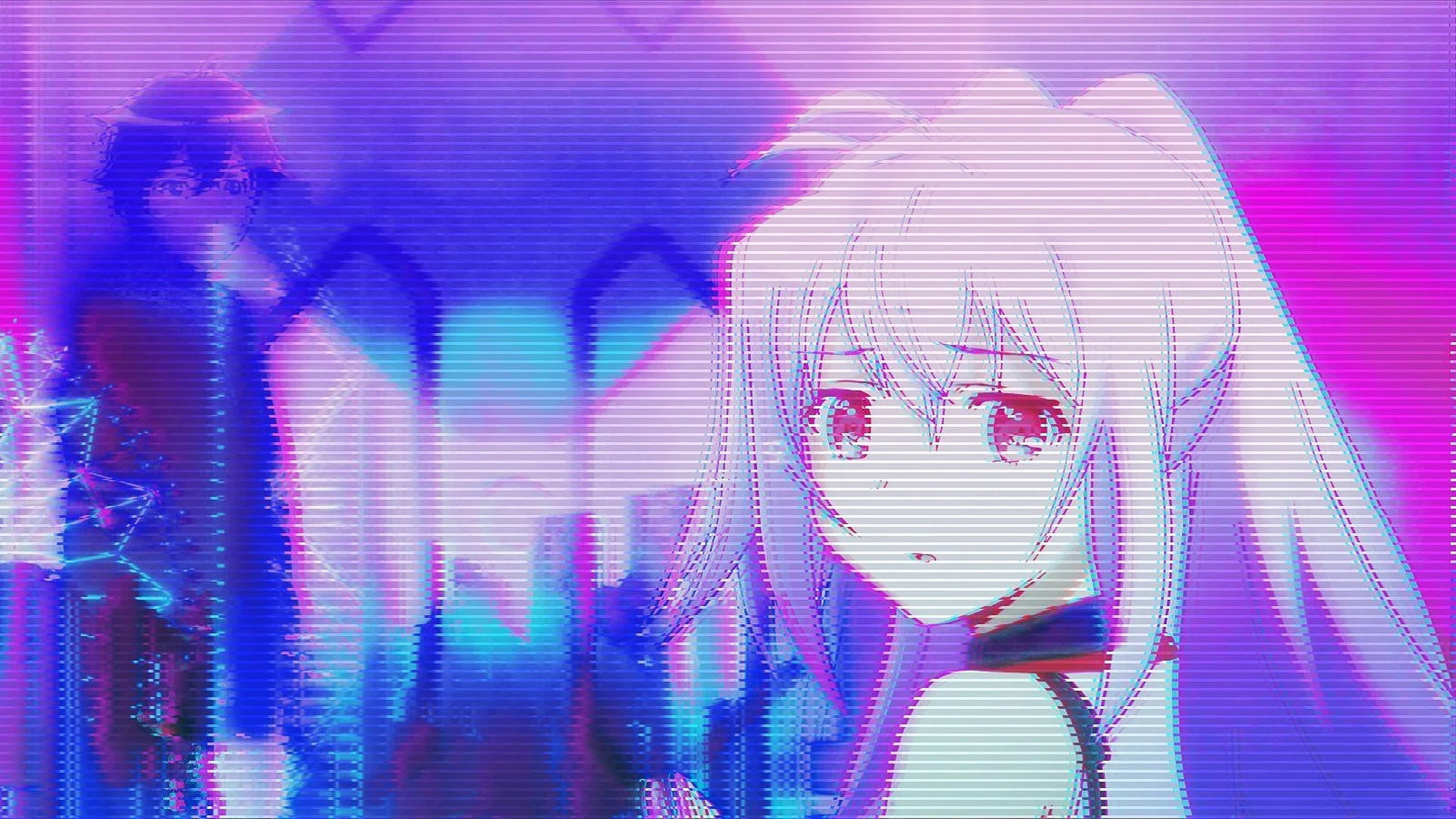 Fată anime estetică mov Fundal