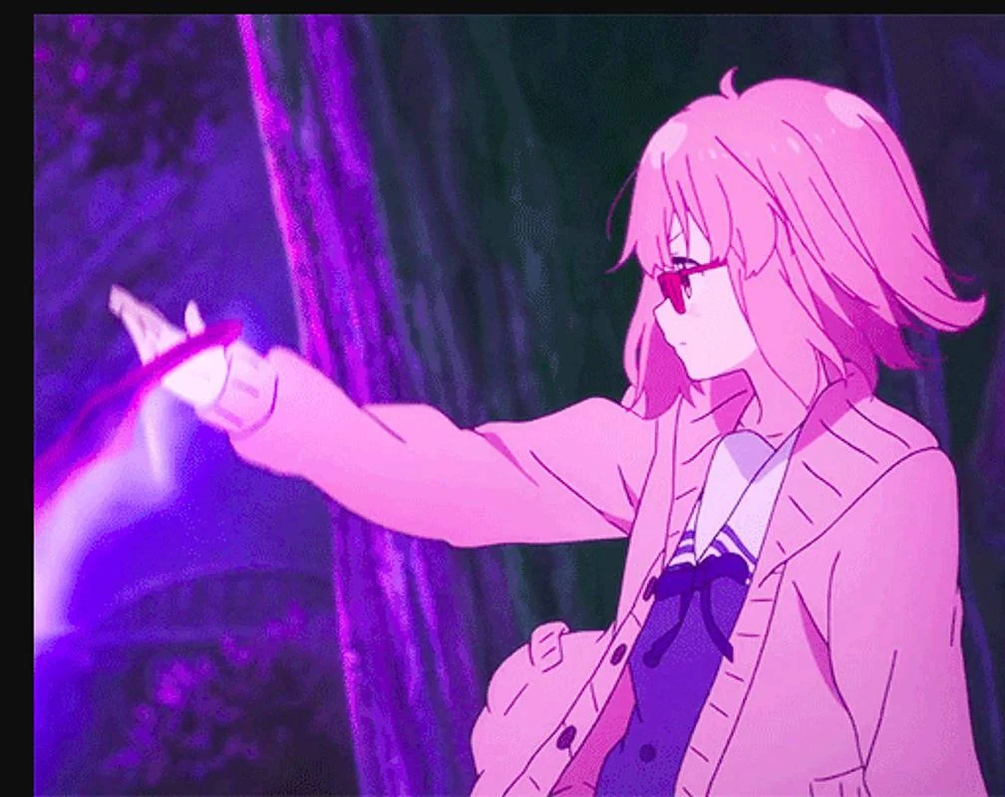 Fată anime estetică roz Fundal