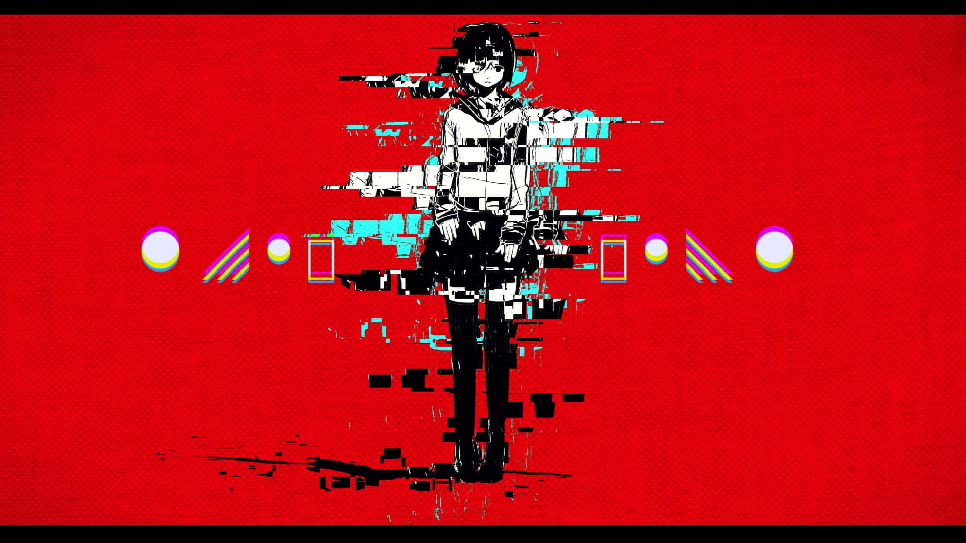 Fată Anime Glitch Estetic Fundal Roșu Fundal