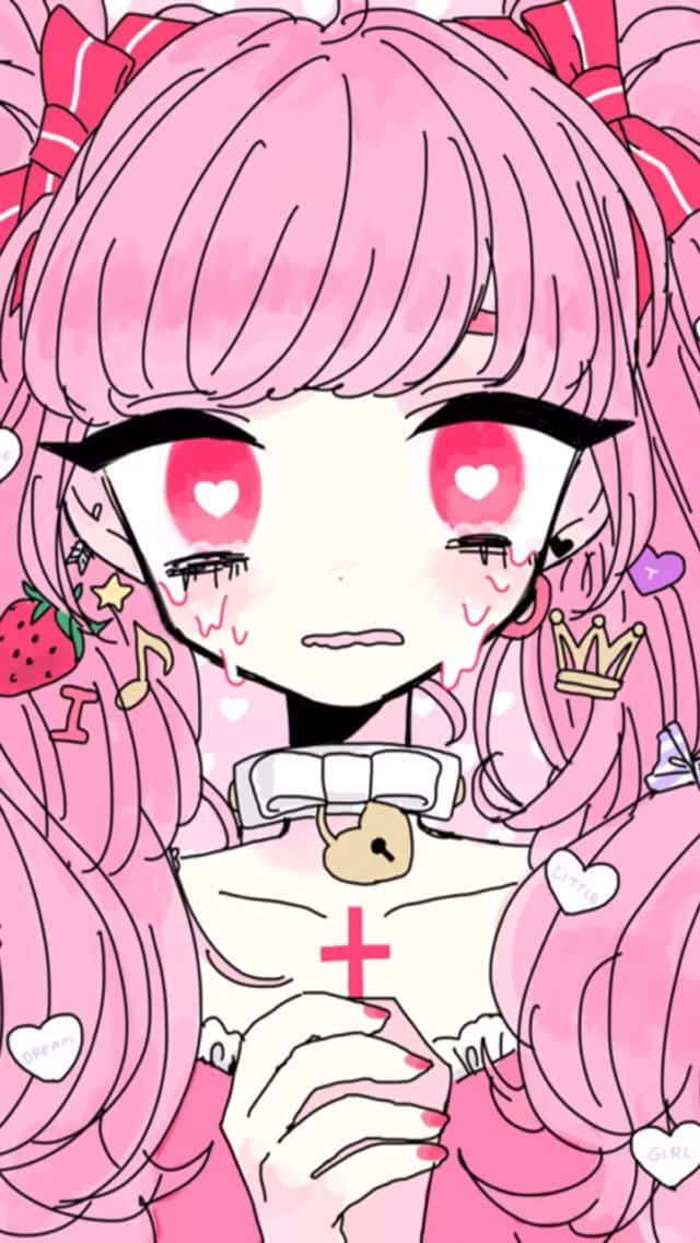 Fată anime gotică pastel drăguță care se roagă Fundal