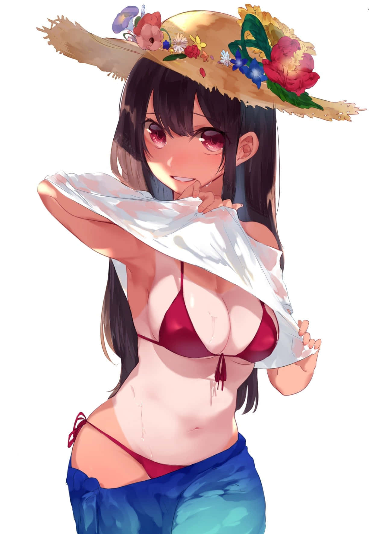Fată anime în bikini într-o zi toridă de vară Fundal