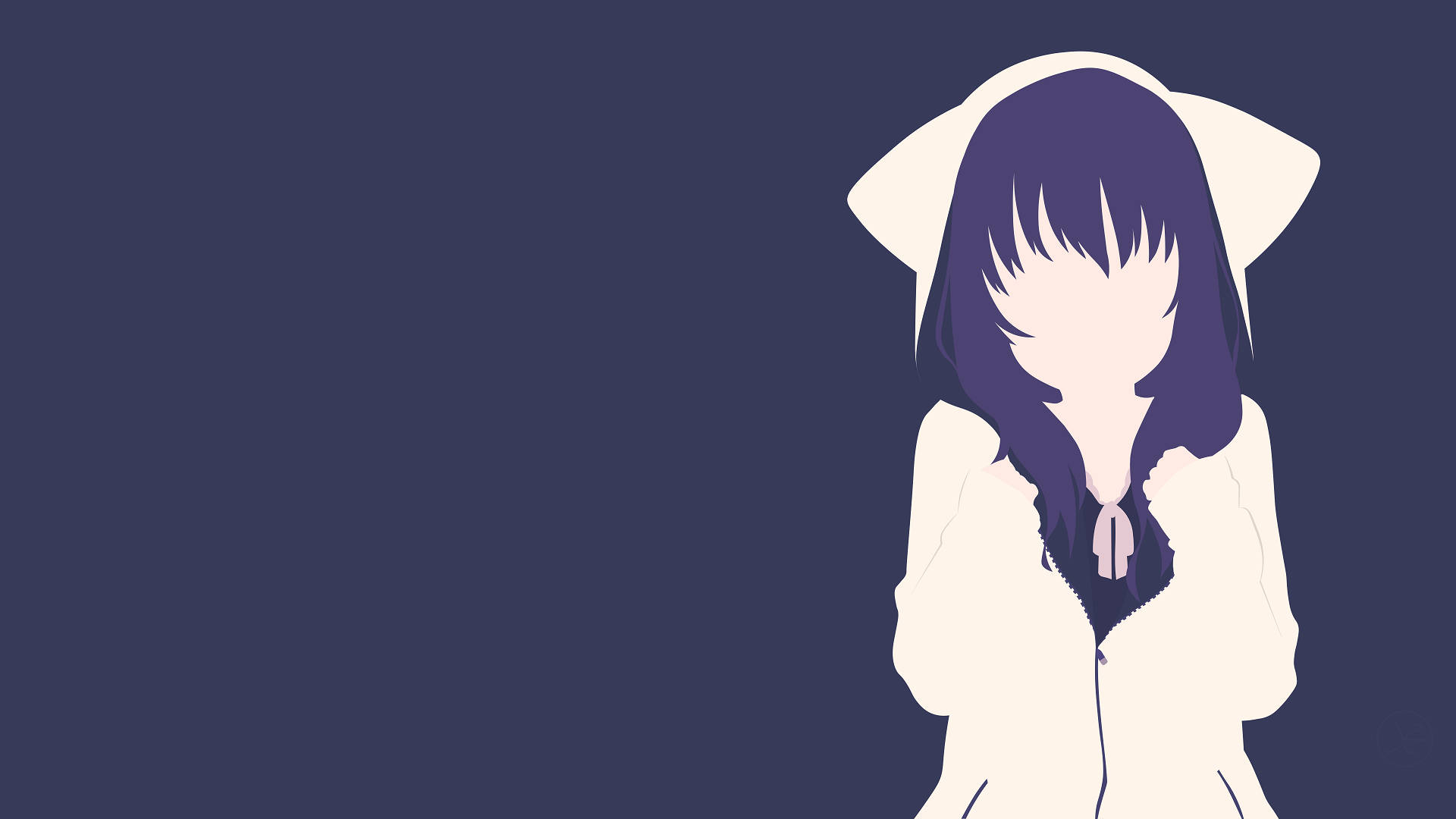 Fată anime minimalistă cu hanorac kawaii cu pisică Fundal