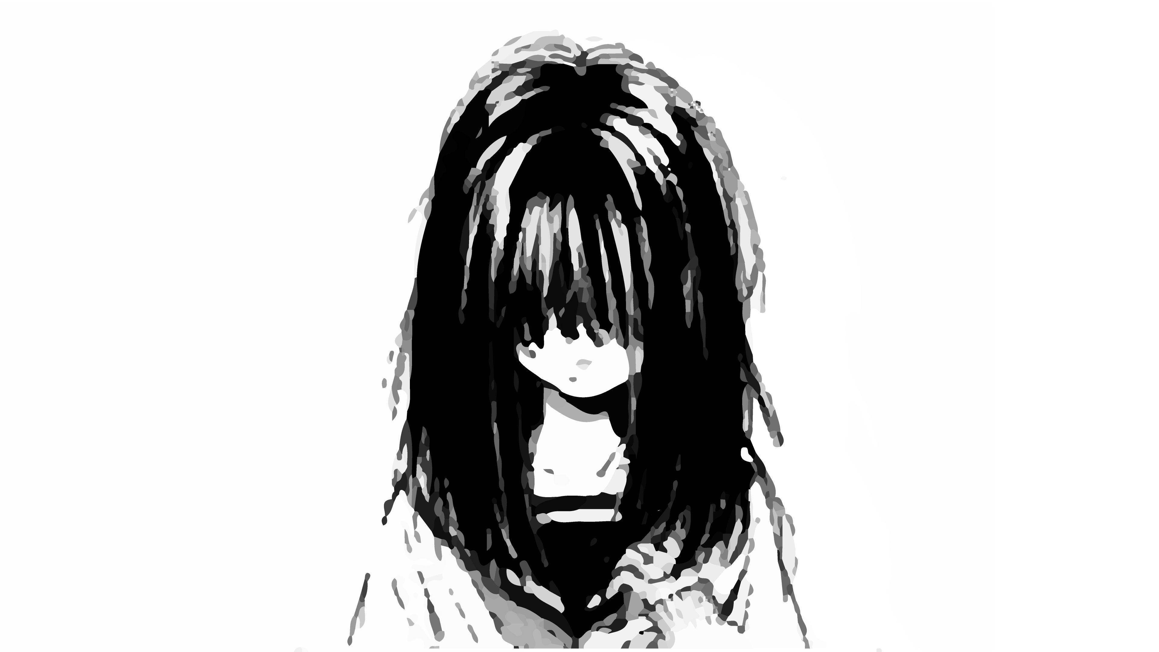 Fată anime tristă alb-negru în uniformă Fundal