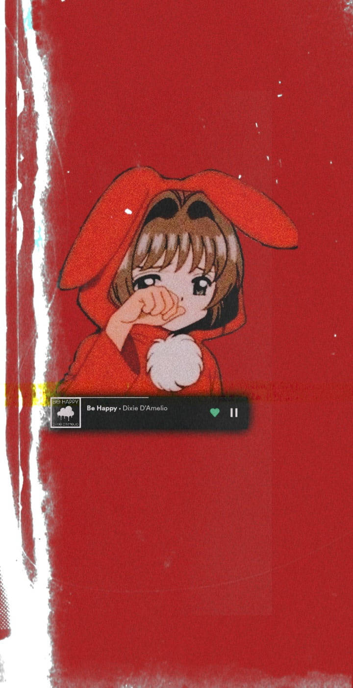 Fată anime tristă cu estetică roșie Fundal