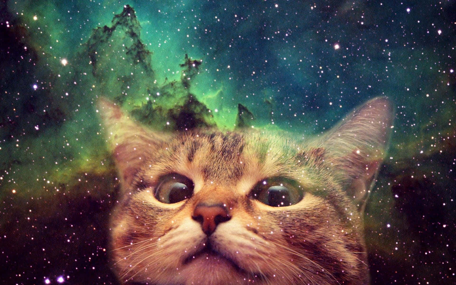 Față drăguță de pisică în galaxie Fundal