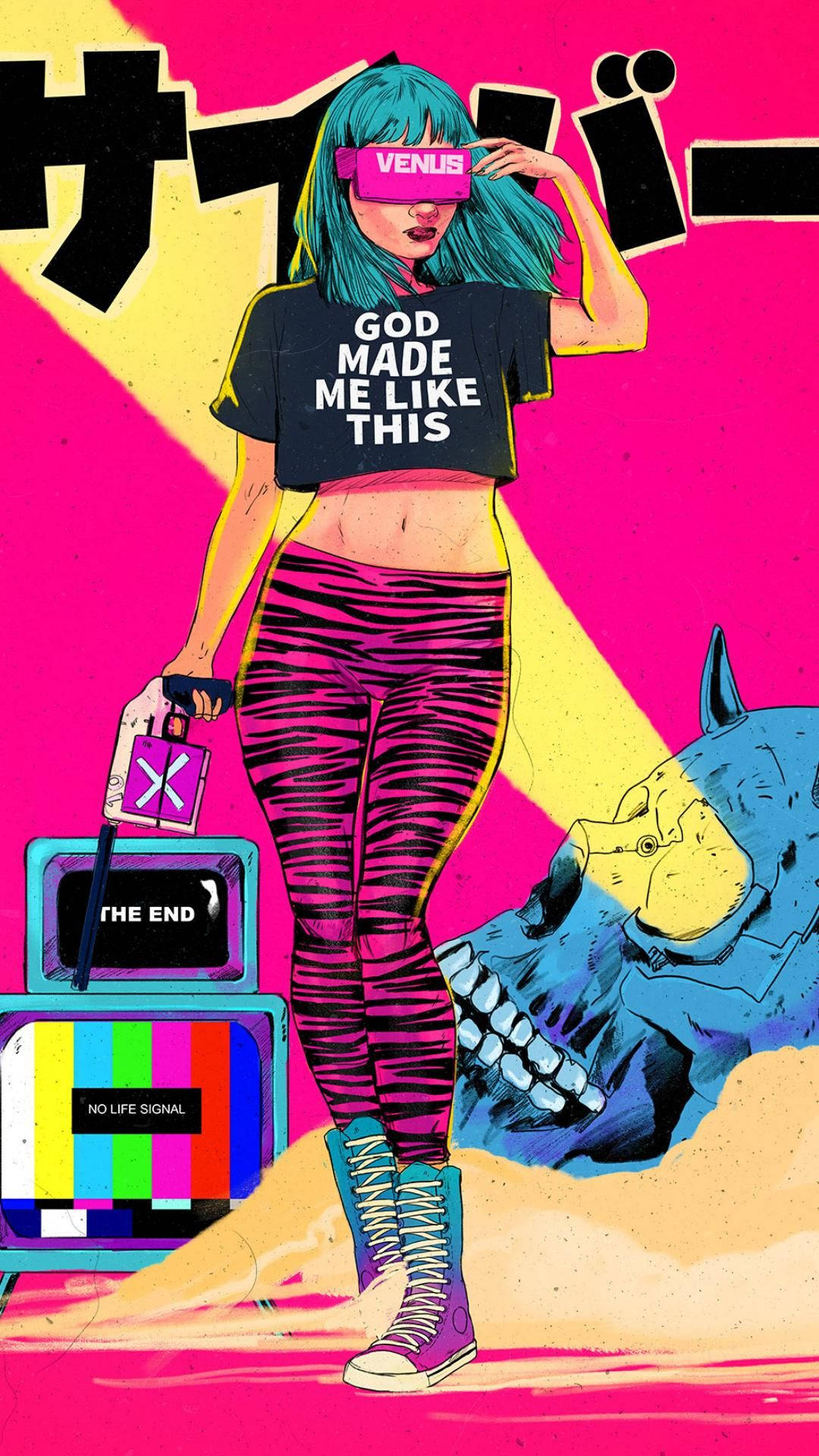 Fată Estetică Pop Art Roz Fundal