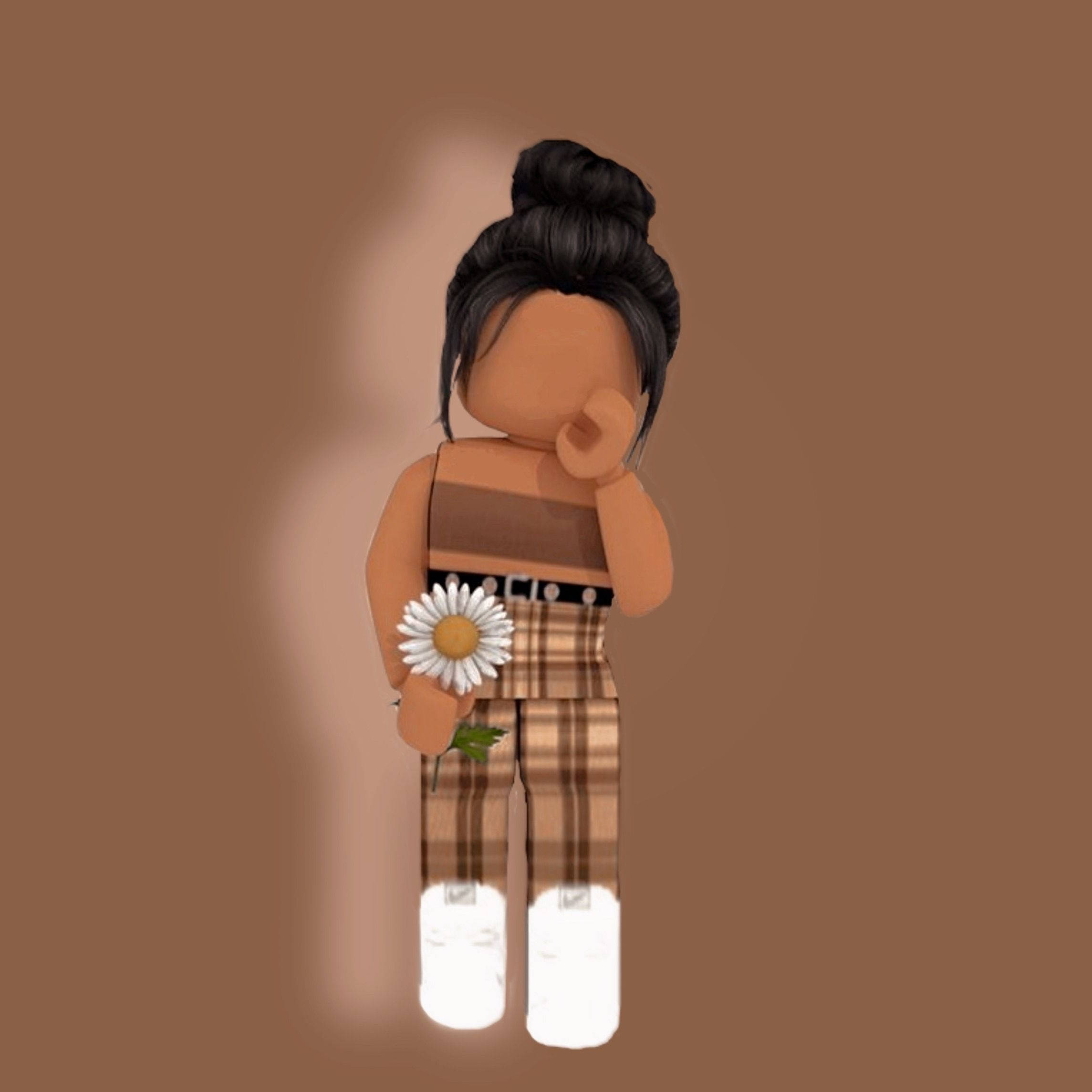 Fată Estetică Roblox cu Floare Albă Fundal