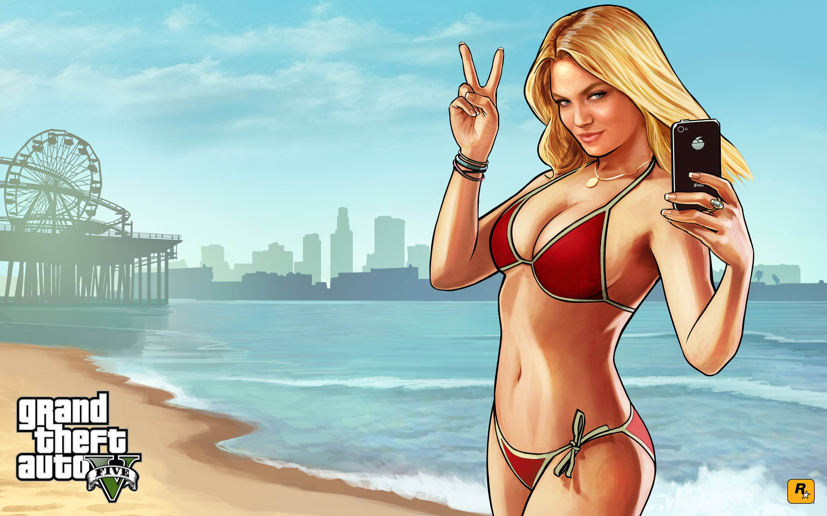 Fata în bikini la plajă – GTA 5 4K Fundal