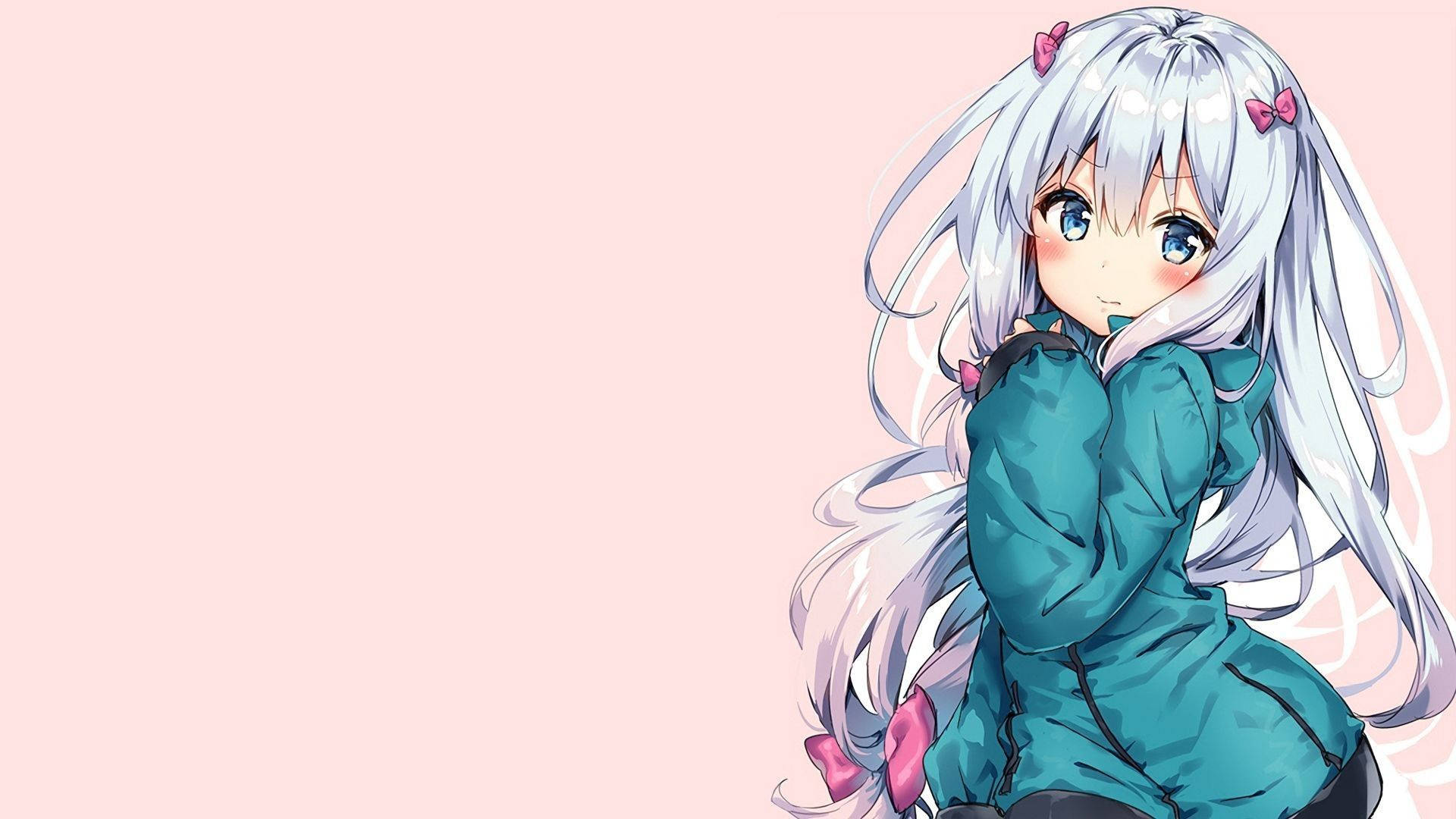 Fata Kawaii drăguță cu părul alb Fundal