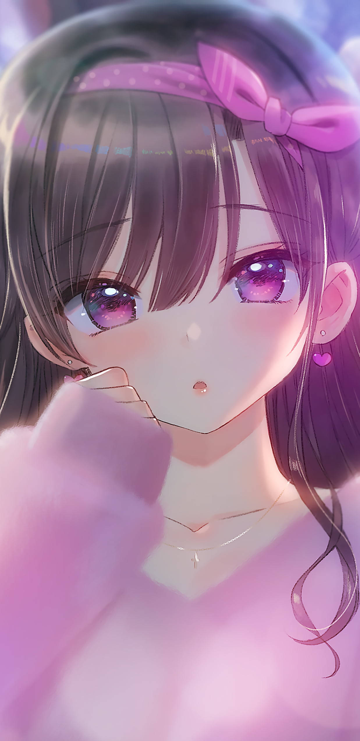 Fată Kawaii Drăguță în Stil Anime Roz și la Modă Fundal