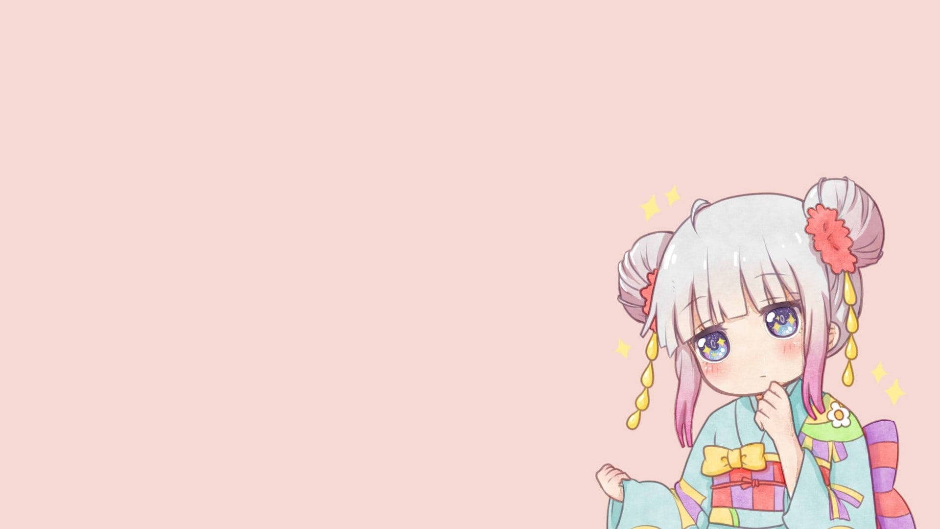 Fata Kawaii în Kimono HD Fundal