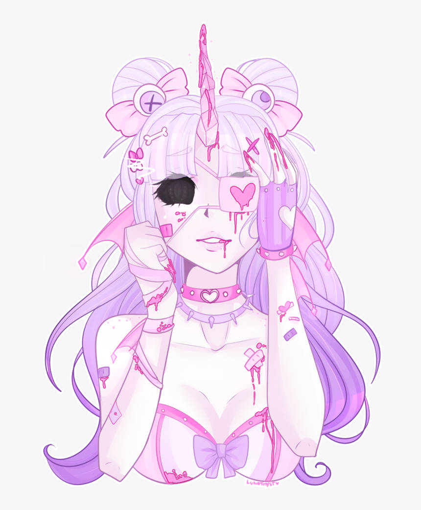 Fată Pastel Goth cu Corn Fundal