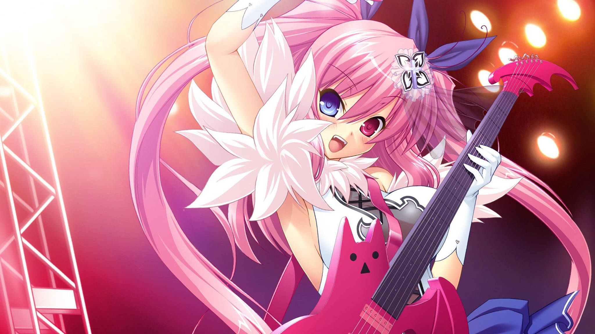 Fata Rockstar cu Estetică Anime Roz Fundal