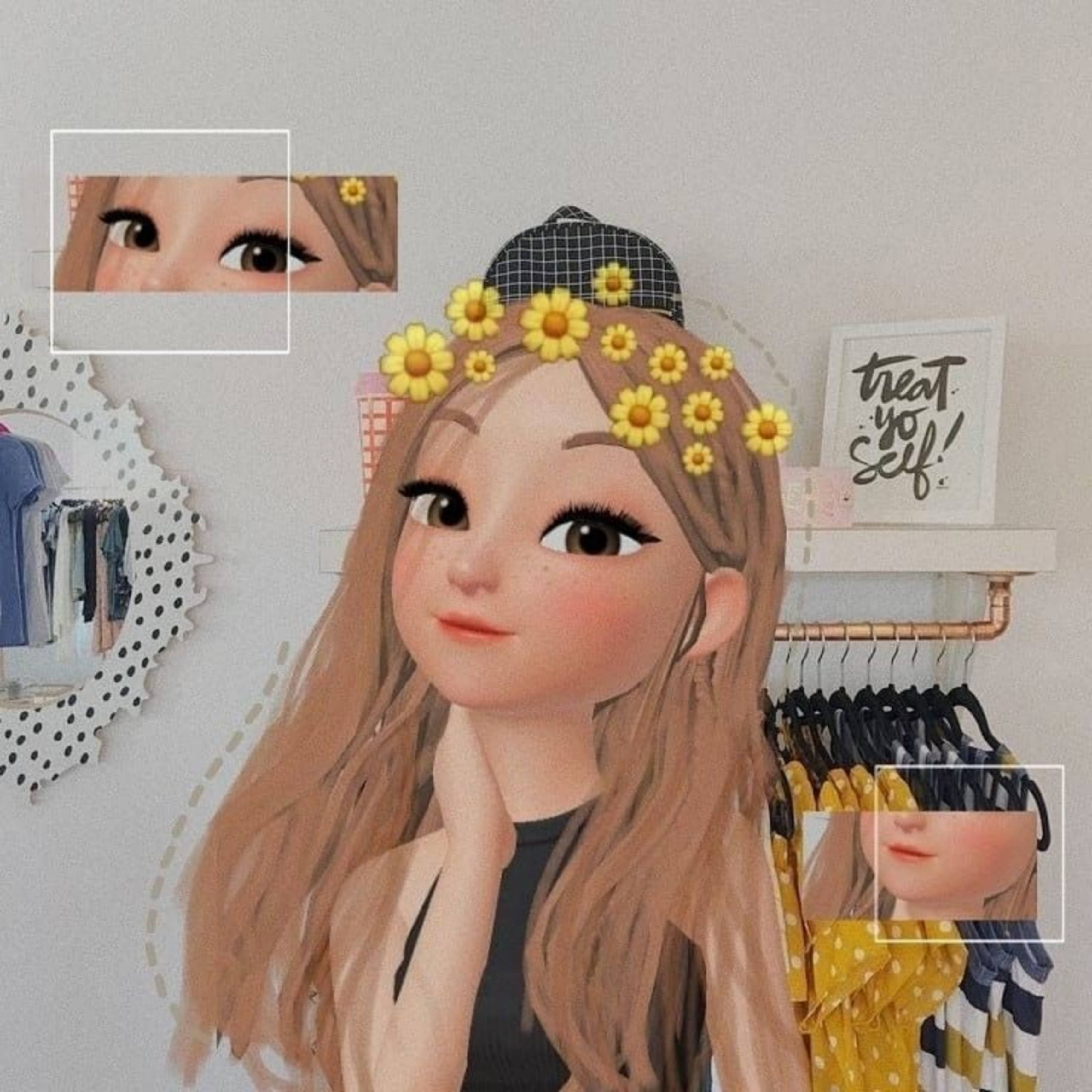 Fată Zepeto Estetică cu Coroniță de Floarea Soarelui Fundal