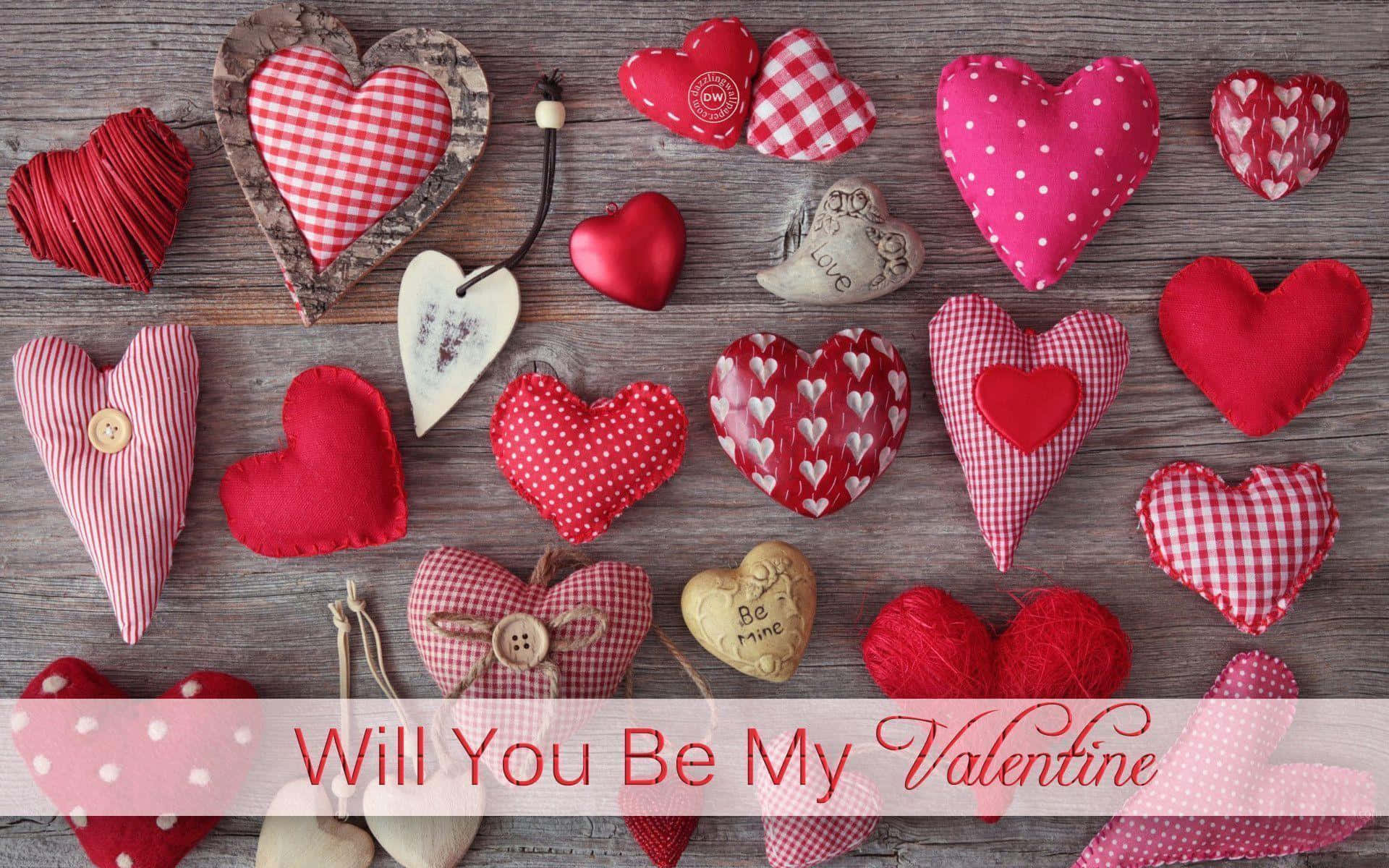 felicitare de Valentine's Day cu inimioare și textul vrei să fii Valentinul meu Fundal