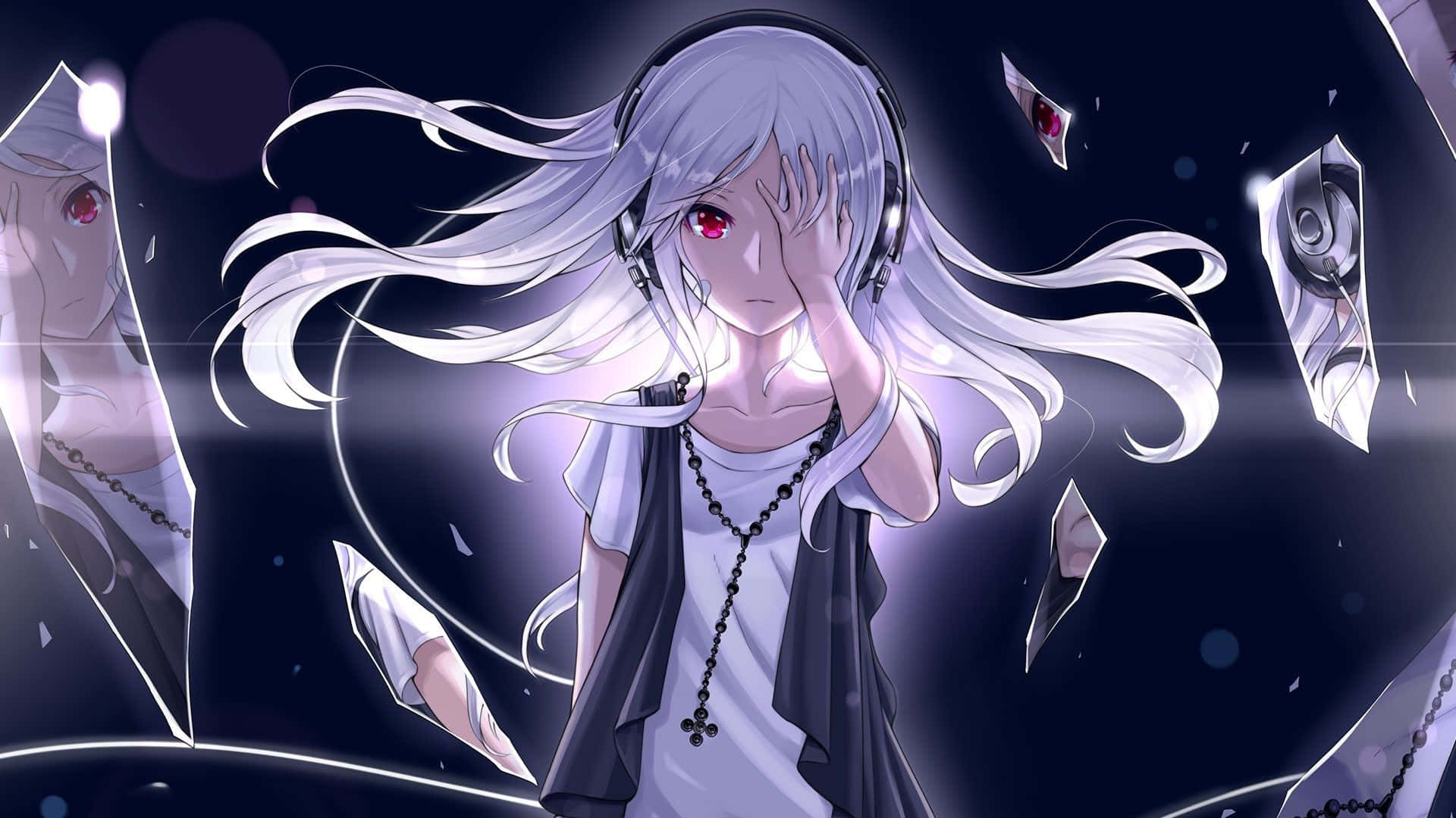 Femeie anime negru gri 1920x1080 Fundal