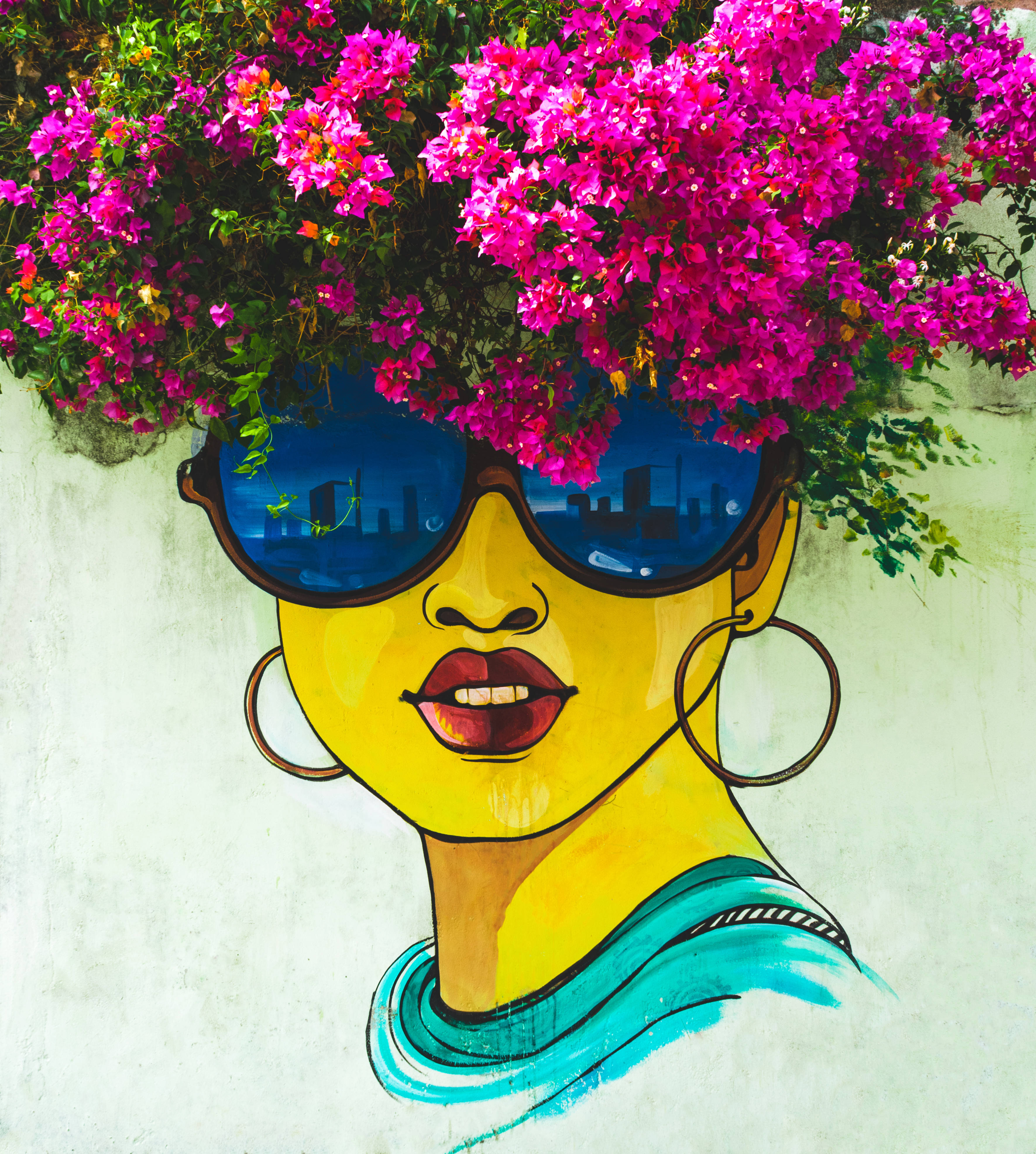 Femeie cu păr de flori Street Art Fundal
