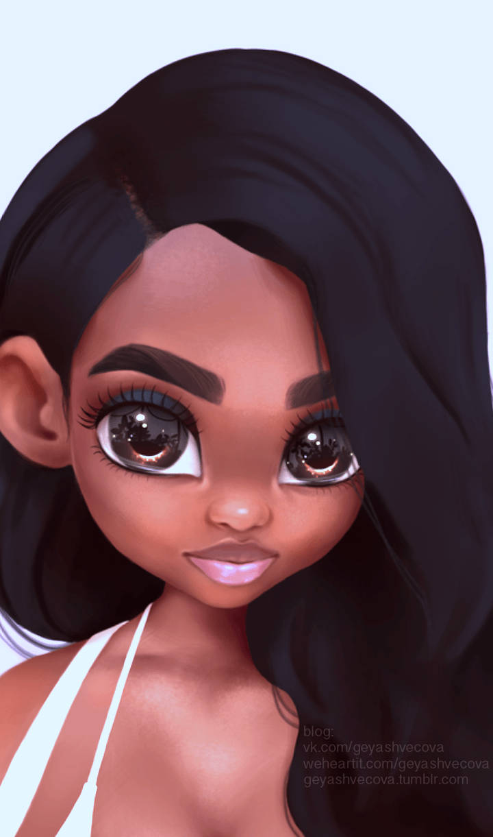 Femeie de culoare anime baddie cu păr negru Fundal