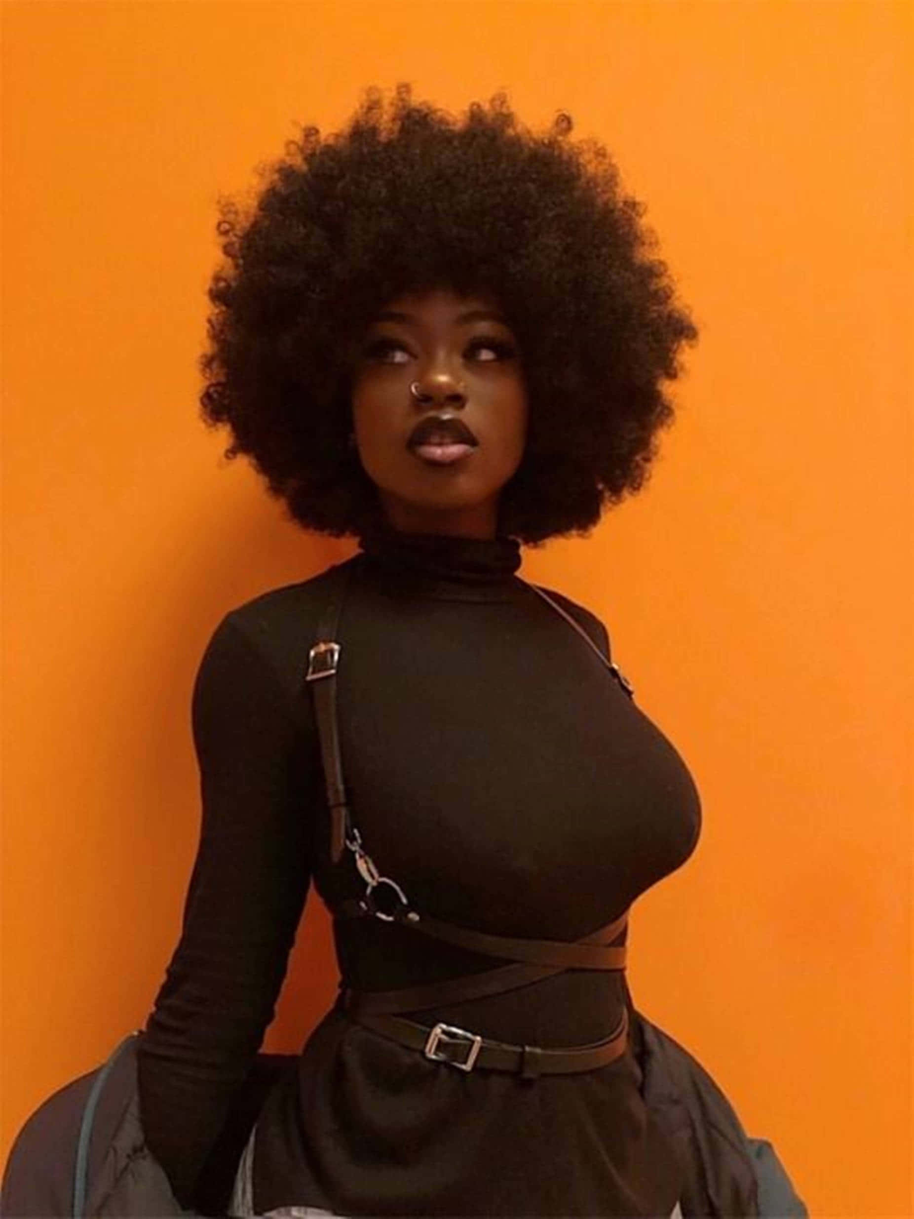 Femeie Neagră Atractivă cu Păr Afro Fundal