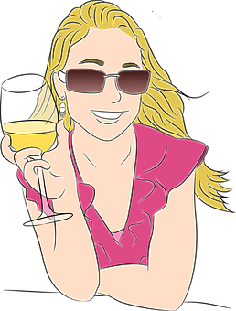 Femeie zâmbind cu pahar de vin - ilustrație Fundal
