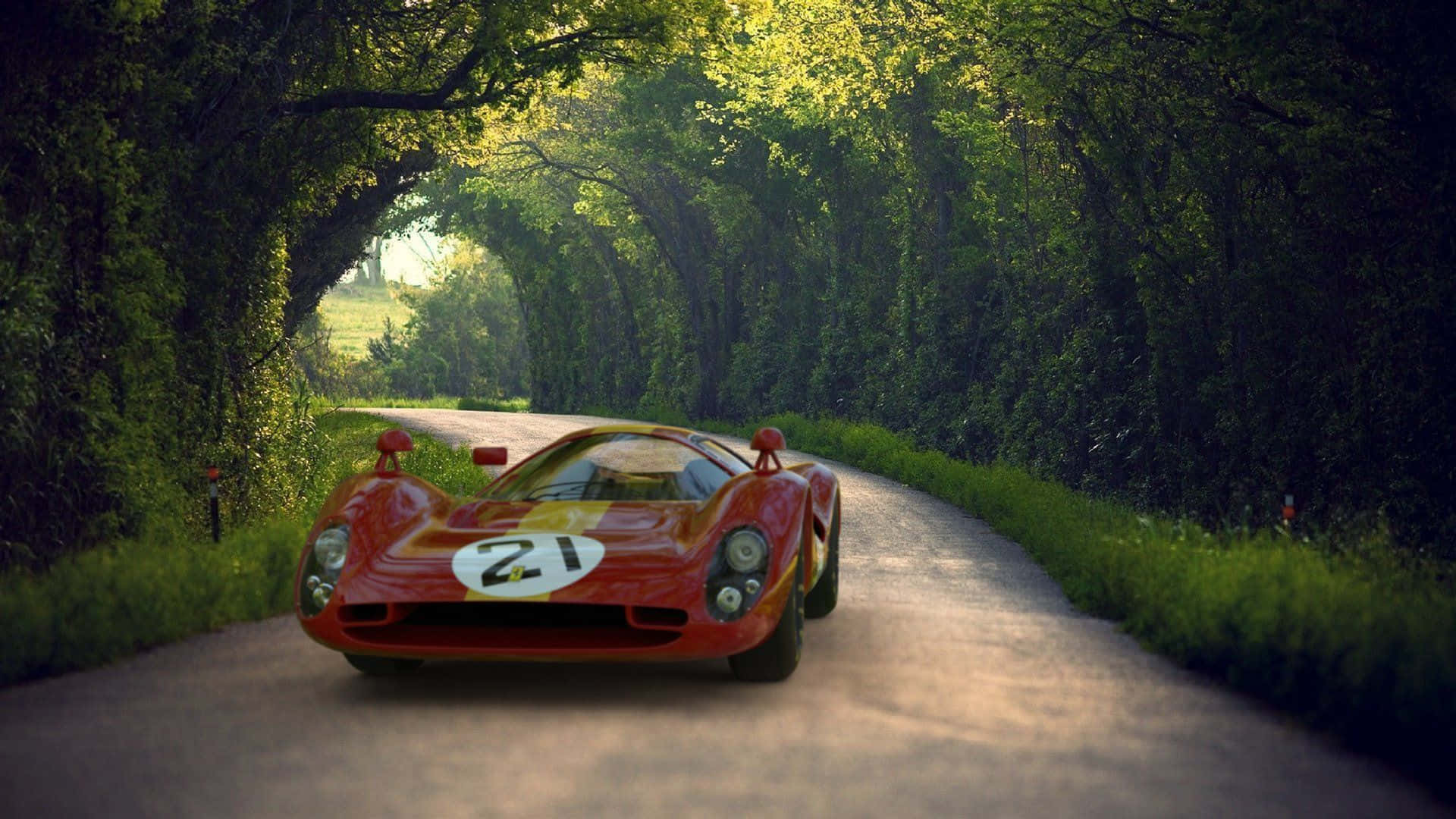 Ferrari 330 pe un drum umbrit Fundal