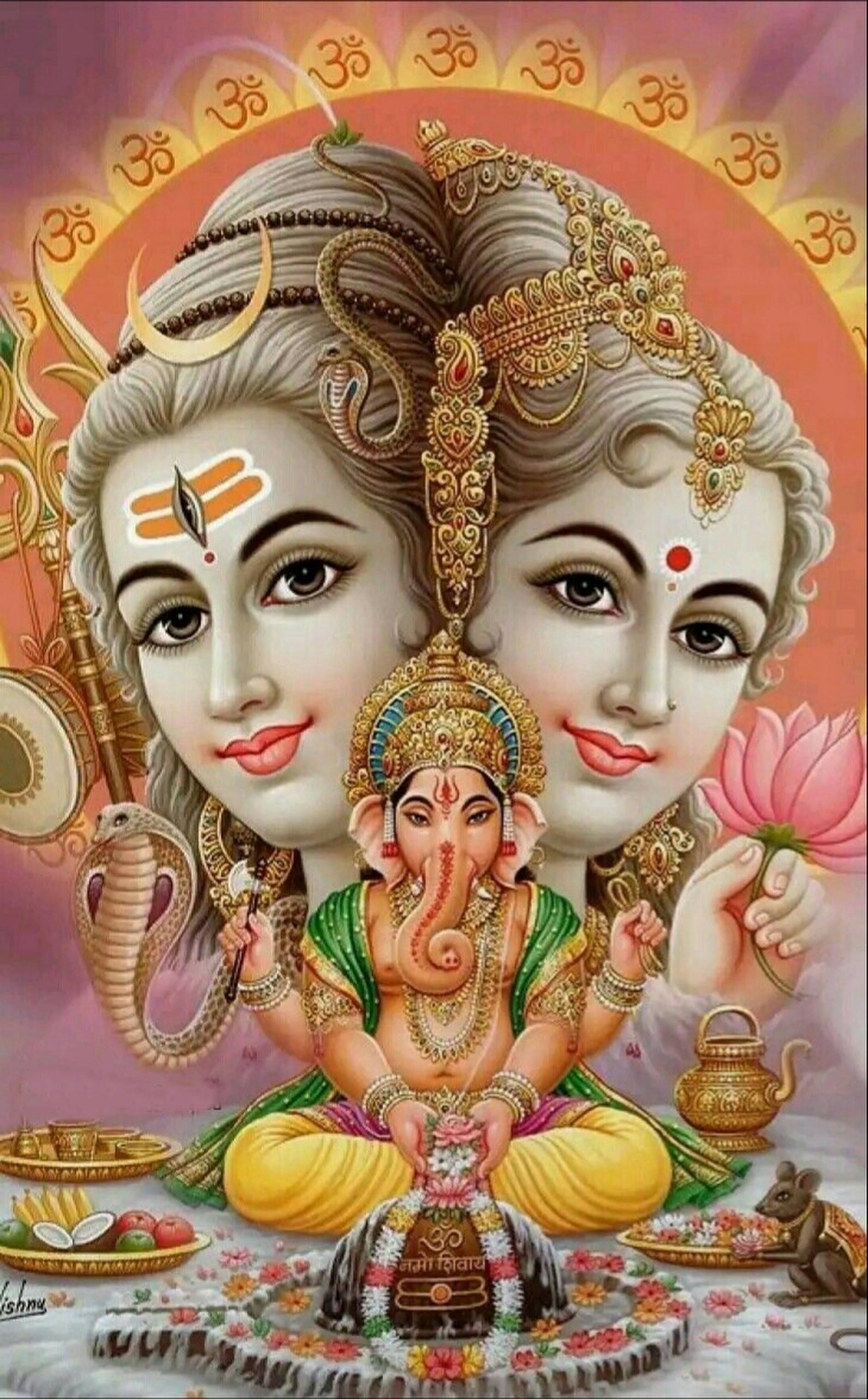Festiv Shiva Parvati Cap Unite și Ganesha Fundal
