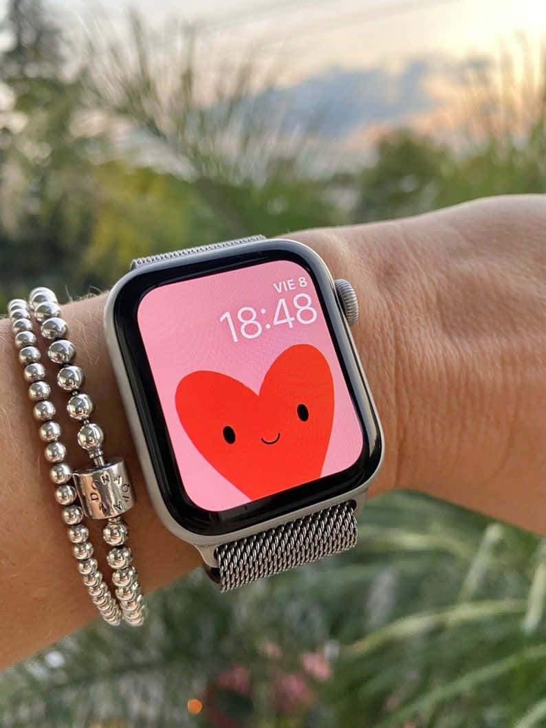 Fetă de Ceas Apple Drăguță cu Inimă Fundal