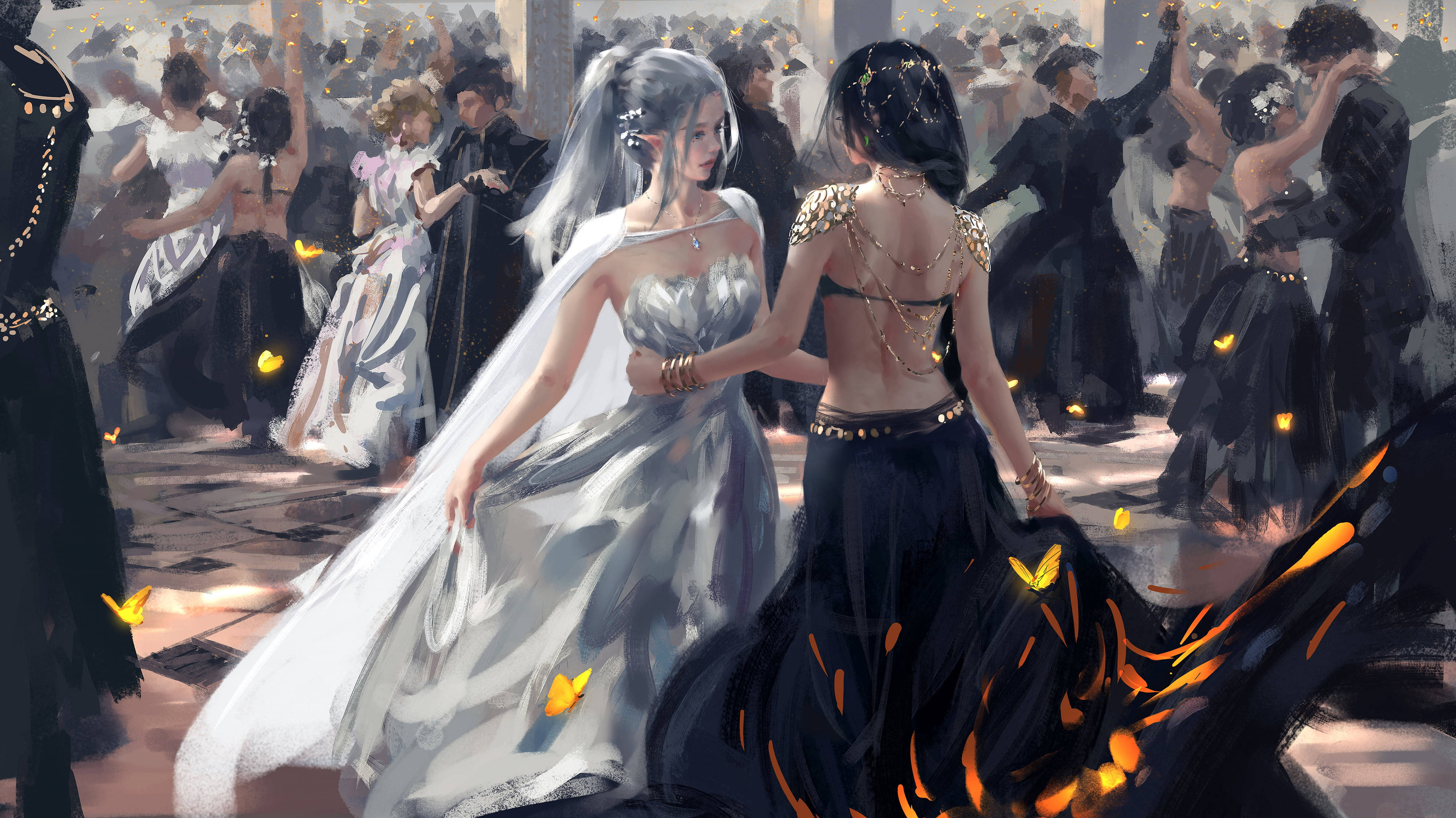 Fete Anime Dansând în Sincron Fundal
