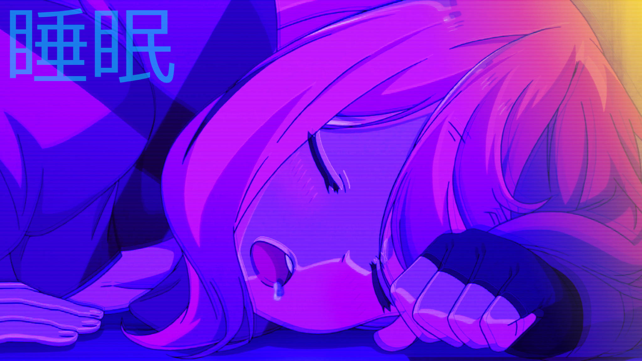 Fetita adormita anime estetic roz Fundal