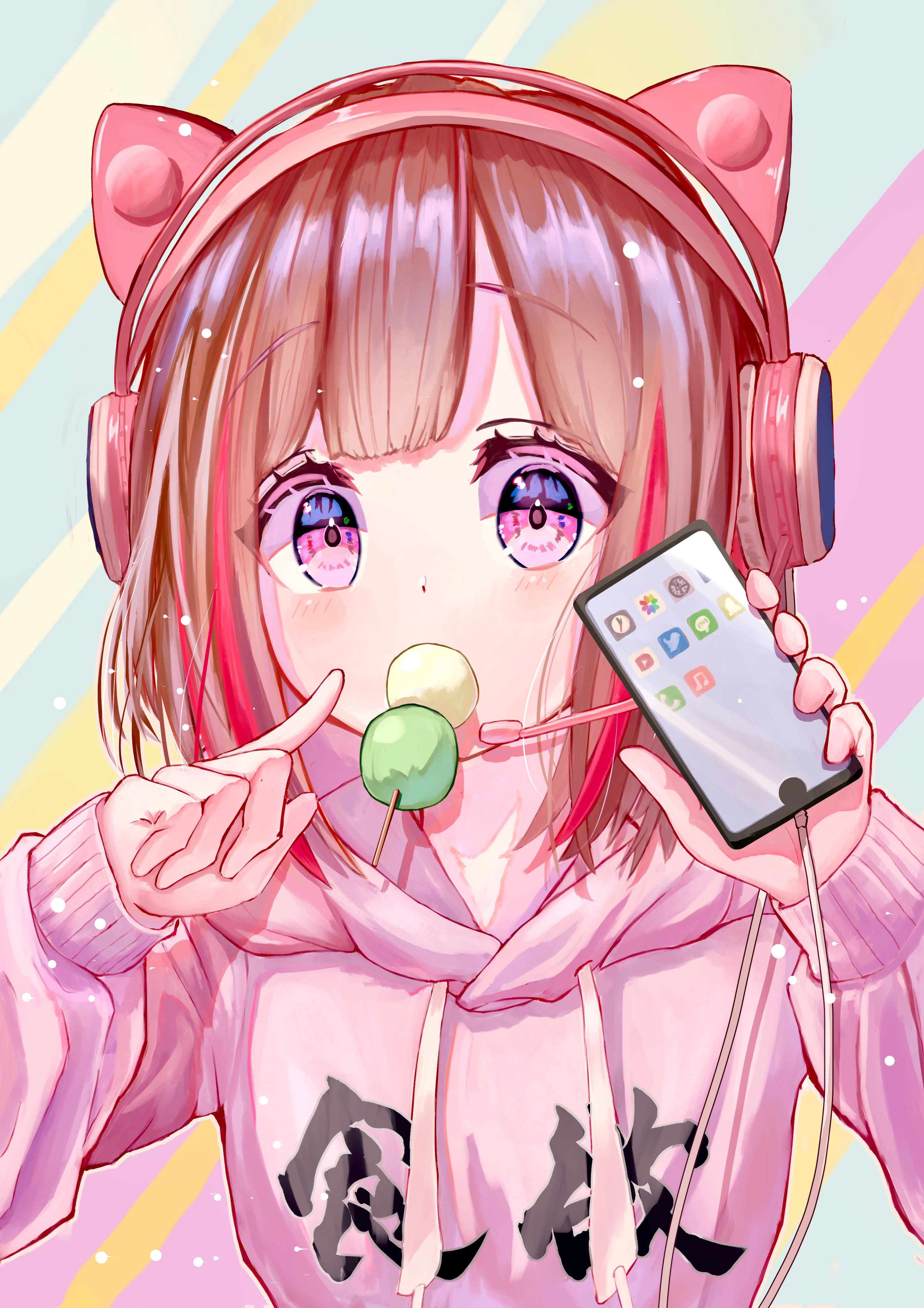 Fetita Anime cu Muzica și Telefon Fundal