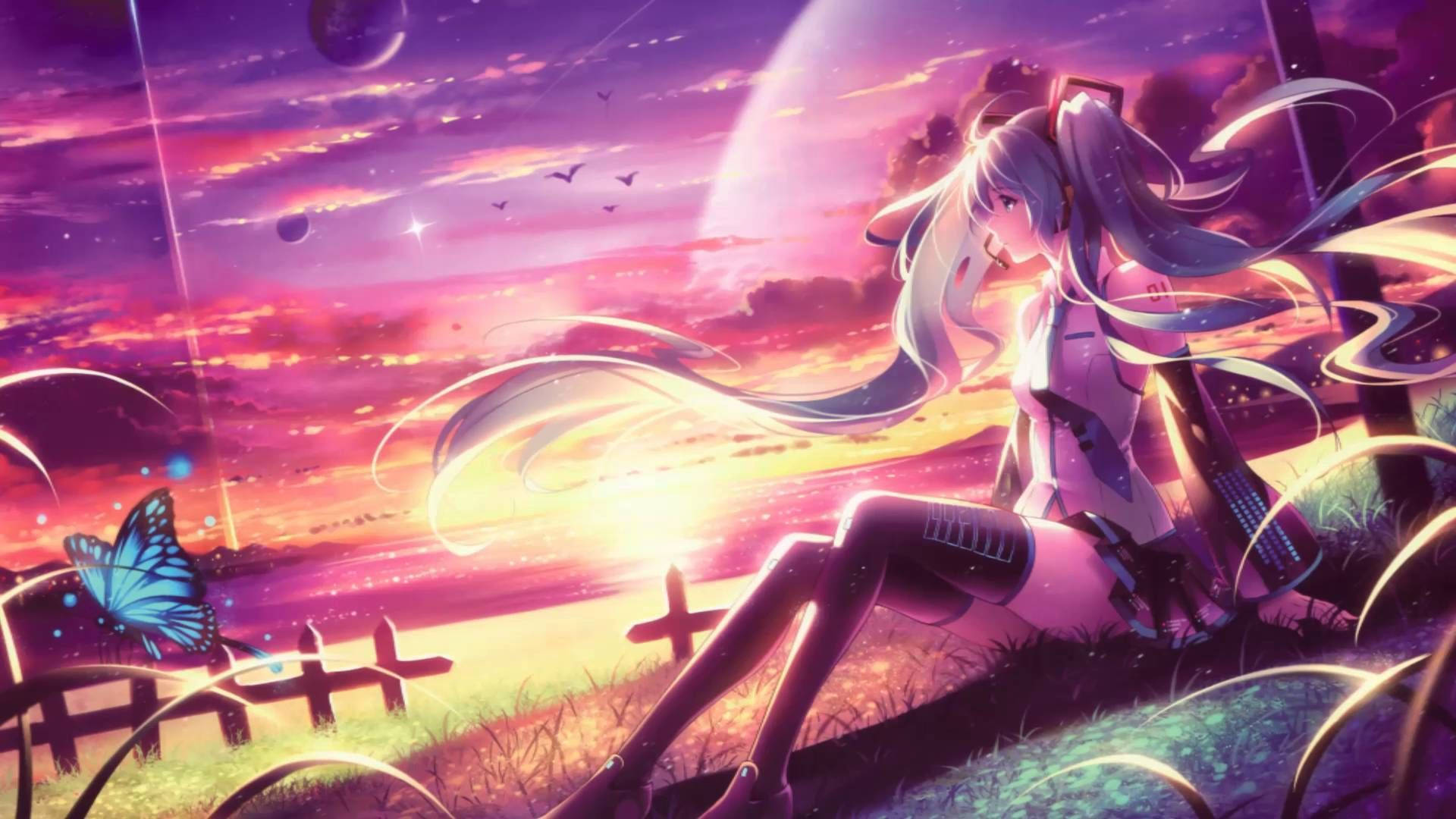 Fetiță Anime cu Codite Nightcore Fundal