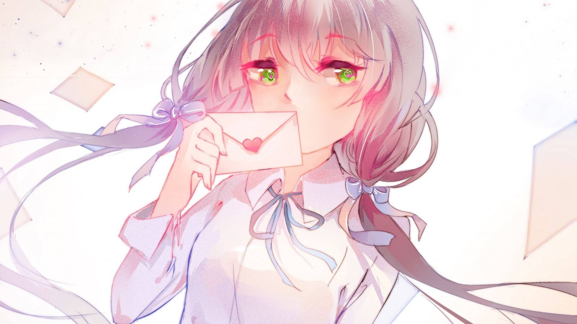 Fetiță anime drăguță cu ochi verzi Fundal