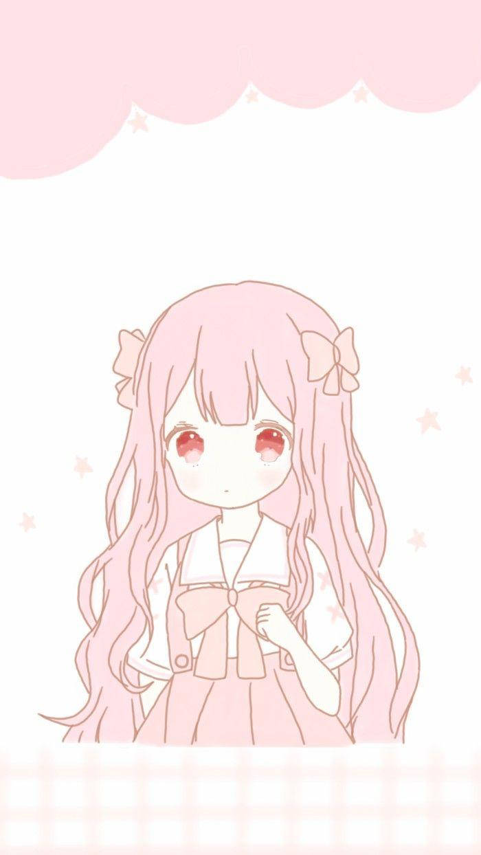 Fetita anime kawaii cu panglici roz Fundal